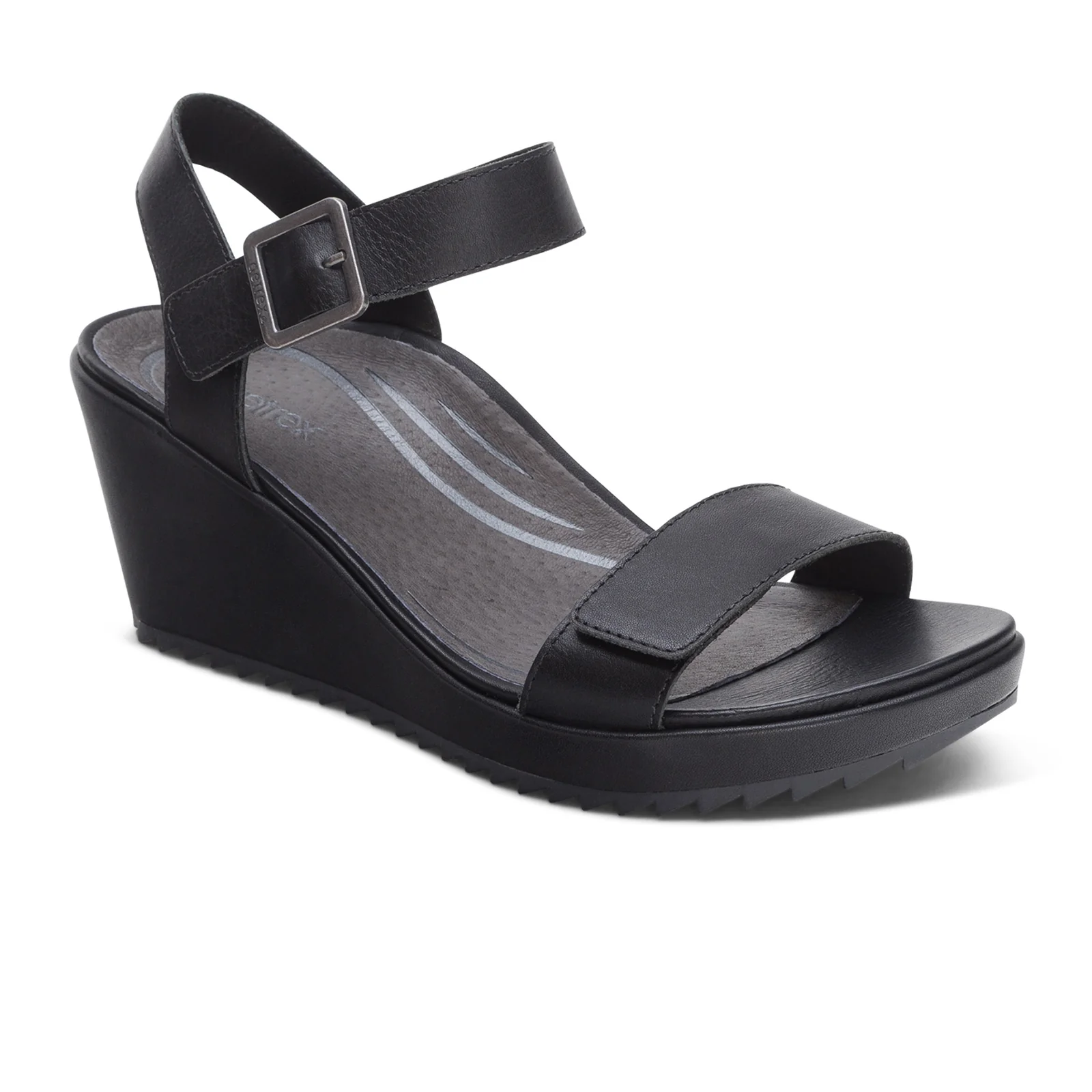 Aetrex Andrea Wedge Sandal (Women) - Black - Image 2