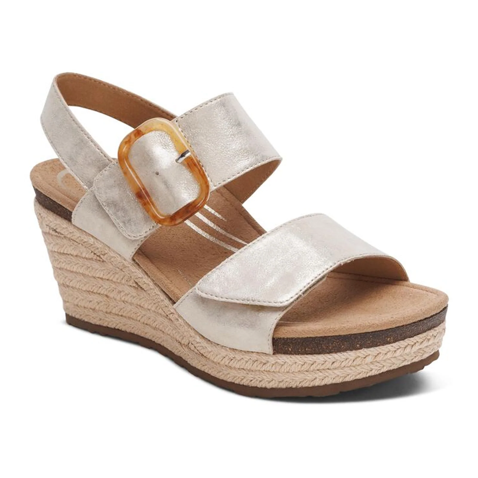 Aetrex Ashley Wedge Sandal (Women) - Champagne - Image 3