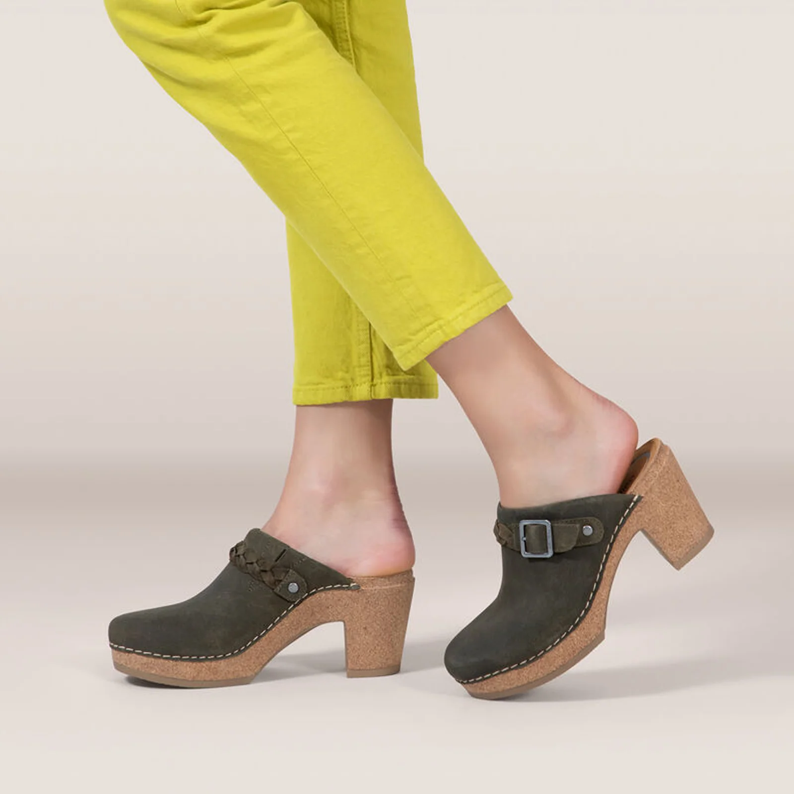 Aetrex Corey Heeled Clog (Women) - Olive Leather - Image 8