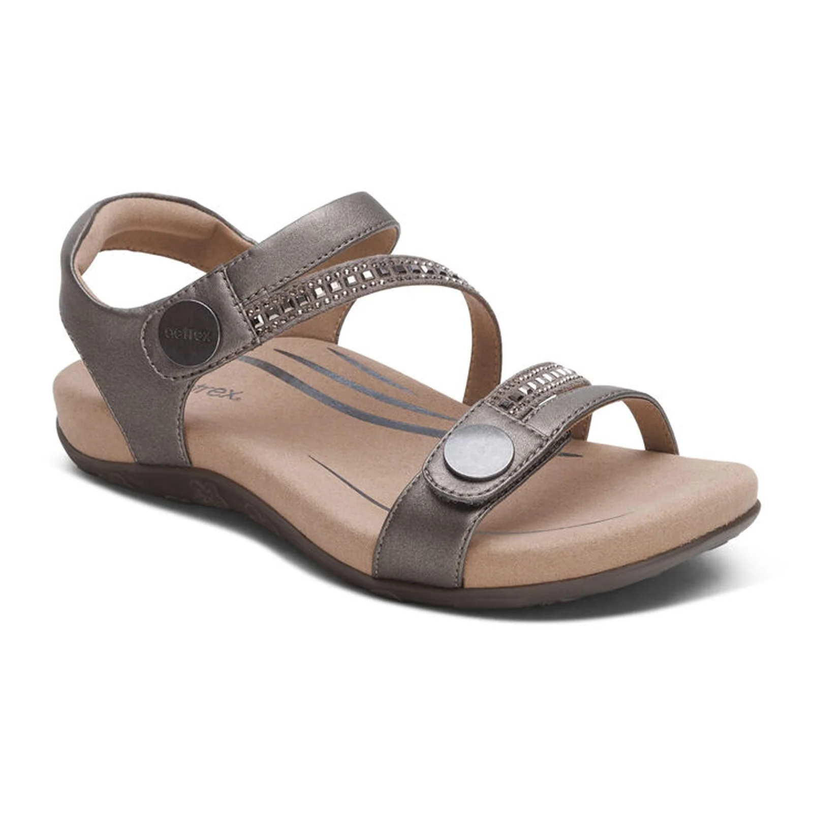 Aetrex Jess Jeweled Backstrap Sandal (Women) - Pewter Sparkle - Image 3