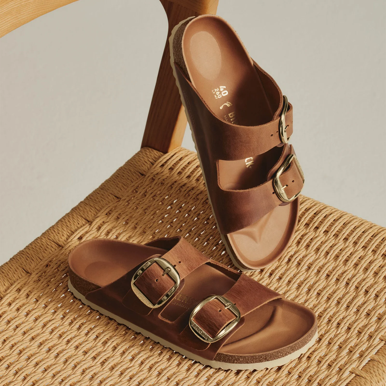 Birkenstock Arizona Big Buckle Narrow Slide Sandal (Women) - Cognac Oiled Leather - Image 5