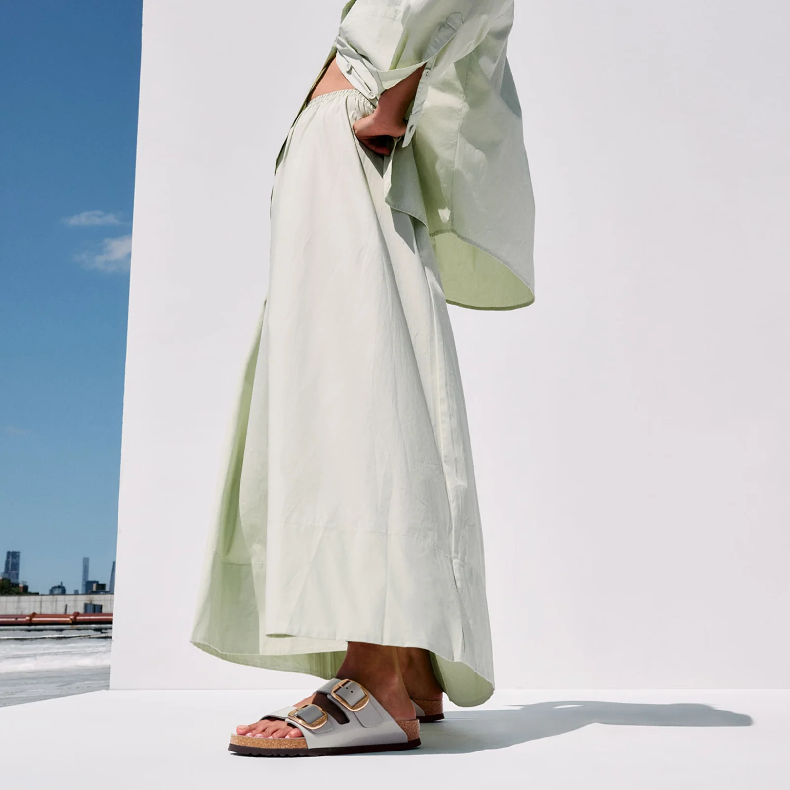 Birkenstock Arizona Big Buckle Narrow Slide Sandal (Women) - High Shine Stone Coin Leather - Image 9