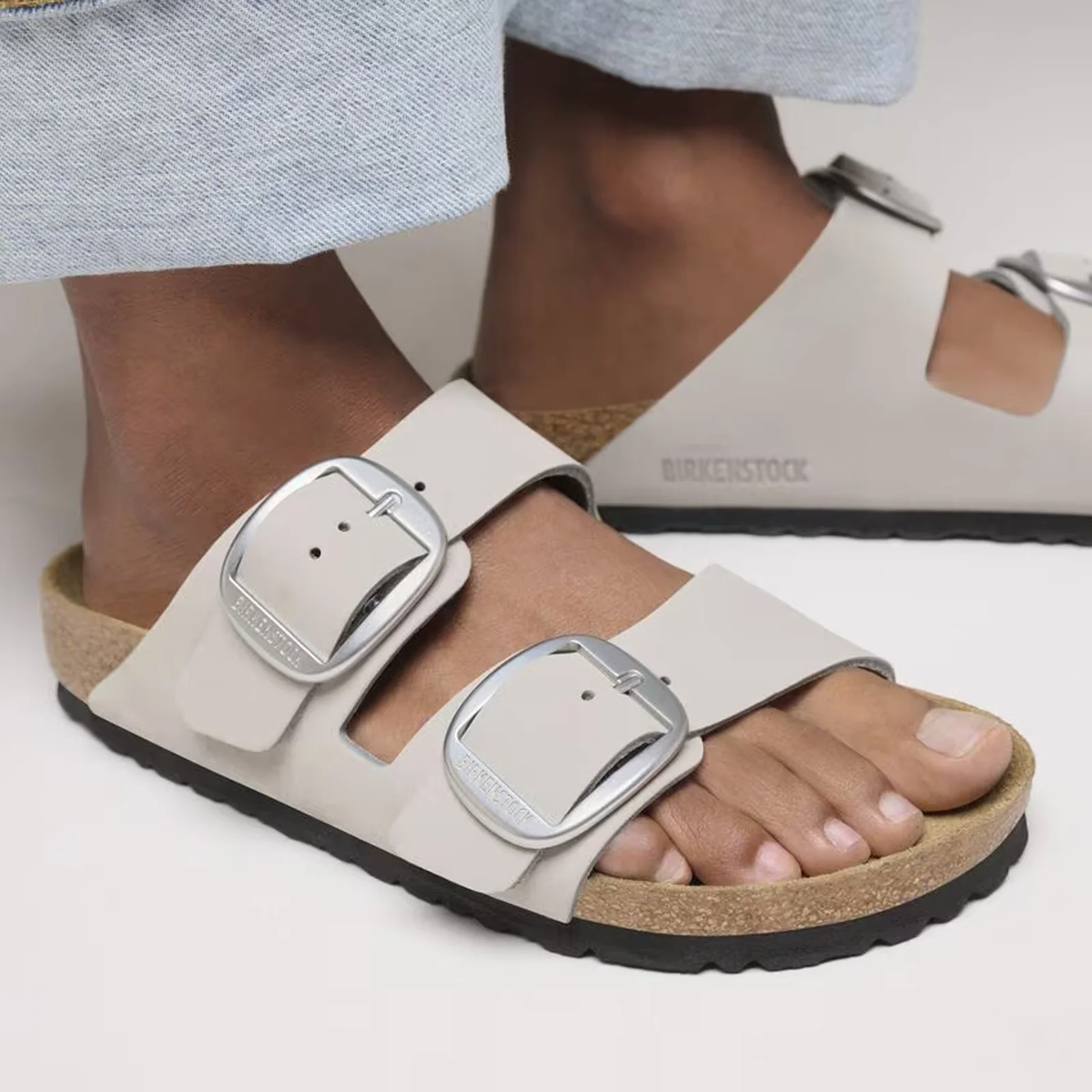Birkenstock Arizona Big Buckle Narrow Slide Sandal (Women) - Stone Coin Nubuck - Image 6