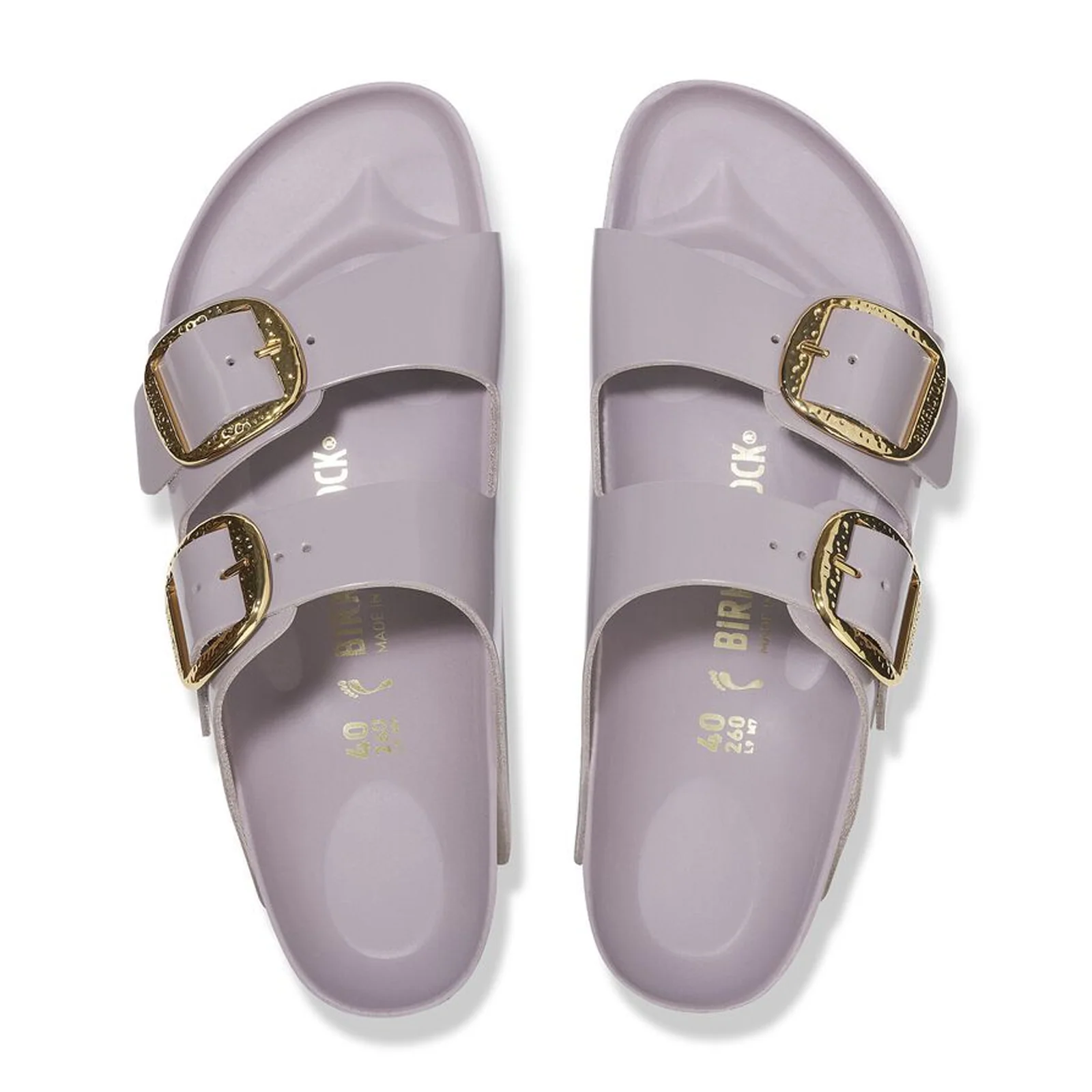 Birkenstock Arizona Hammered Big Buckle Narrow Slide Sandal (Women) - High Shine Faded Purple Leather - Image 2