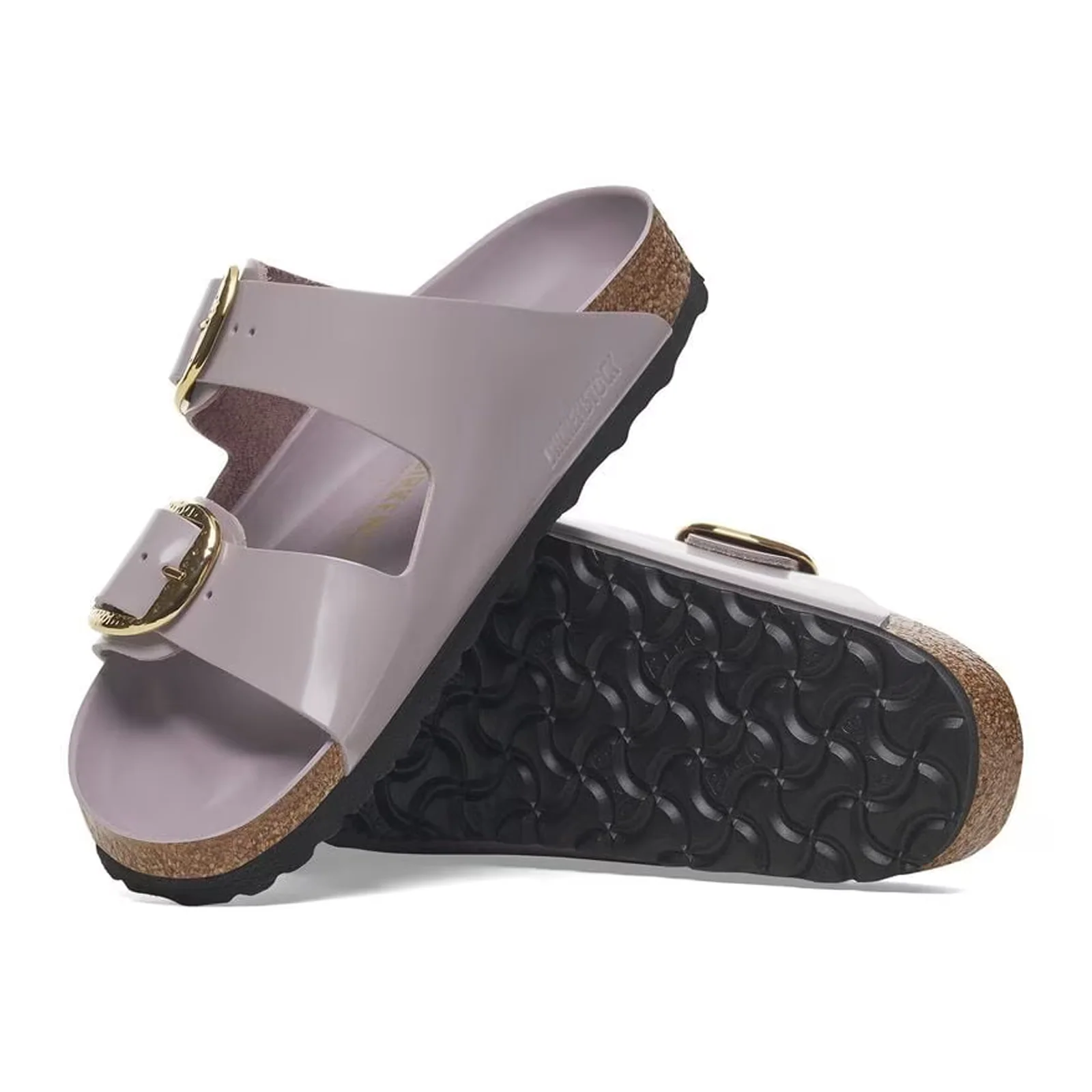 Birkenstock Arizona Hammered Big Buckle Narrow Slide Sandal (Women) - High Shine Faded Purple Leather - Image 3