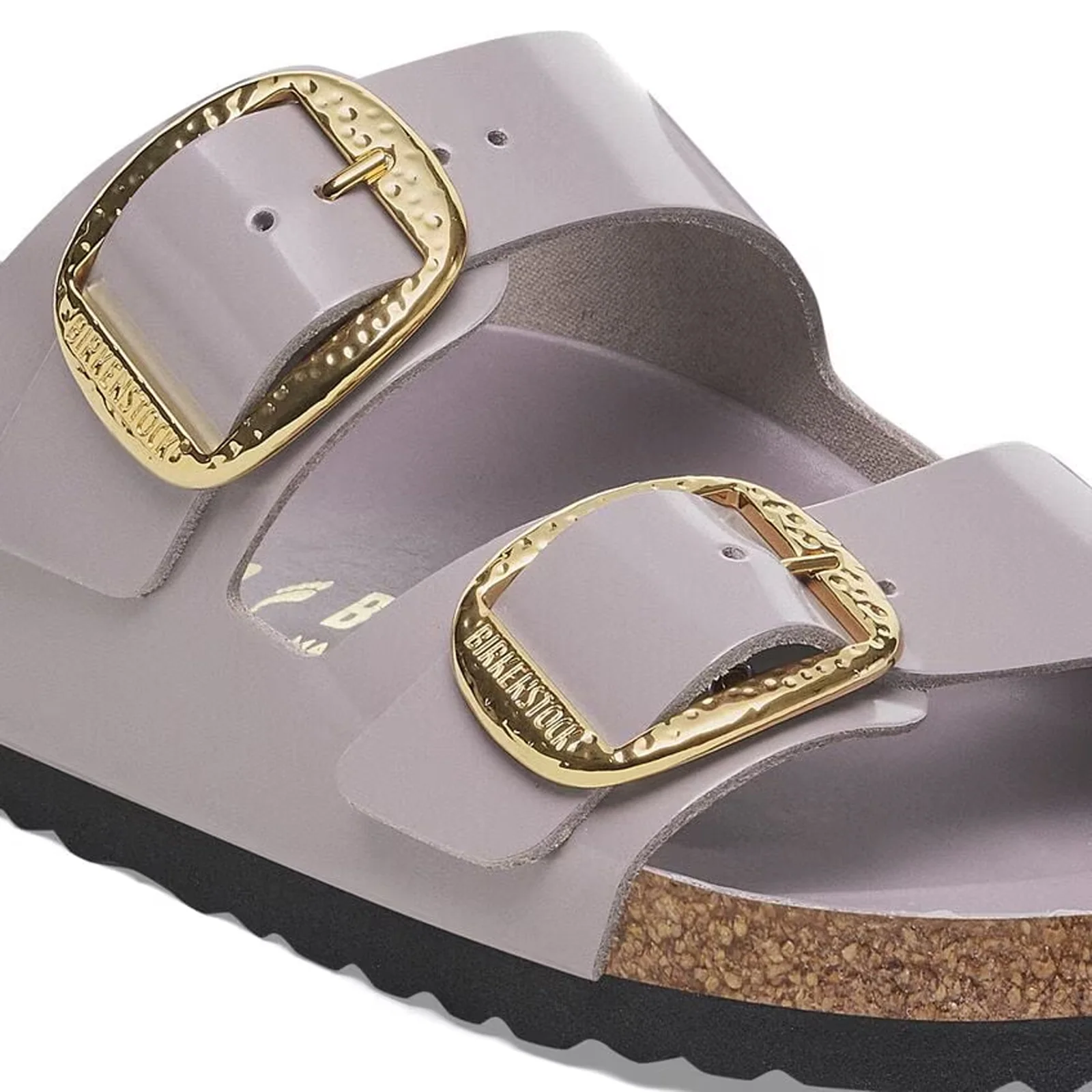 Birkenstock Arizona Hammered Big Buckle Narrow Slide Sandal (Women) - High Shine Faded Purple Leather - Image 5