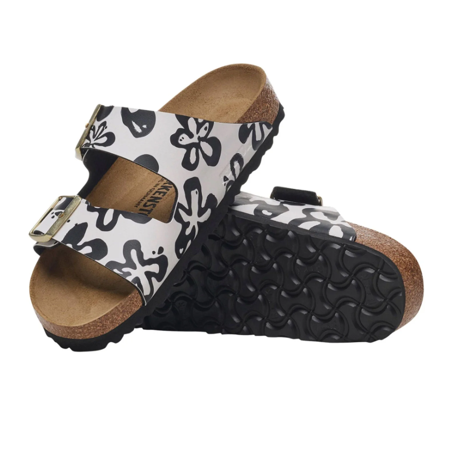 Birkenstock Arizona Narrow Slide Sandal (Women) - Blooms White/Black Birko-Flor - Image 3