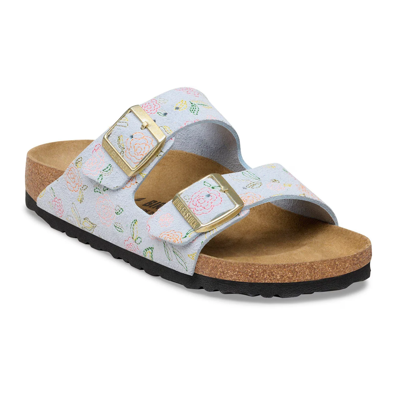 Birkenstock Arizona Narrow Slide Sandal (Women) - Flowers Baby Blue Suede