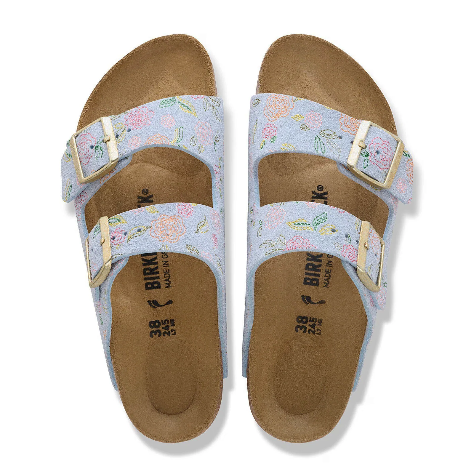 Birkenstock Arizona Narrow Slide Sandal (Women) - Flowers Baby Blue Suede - Image 2