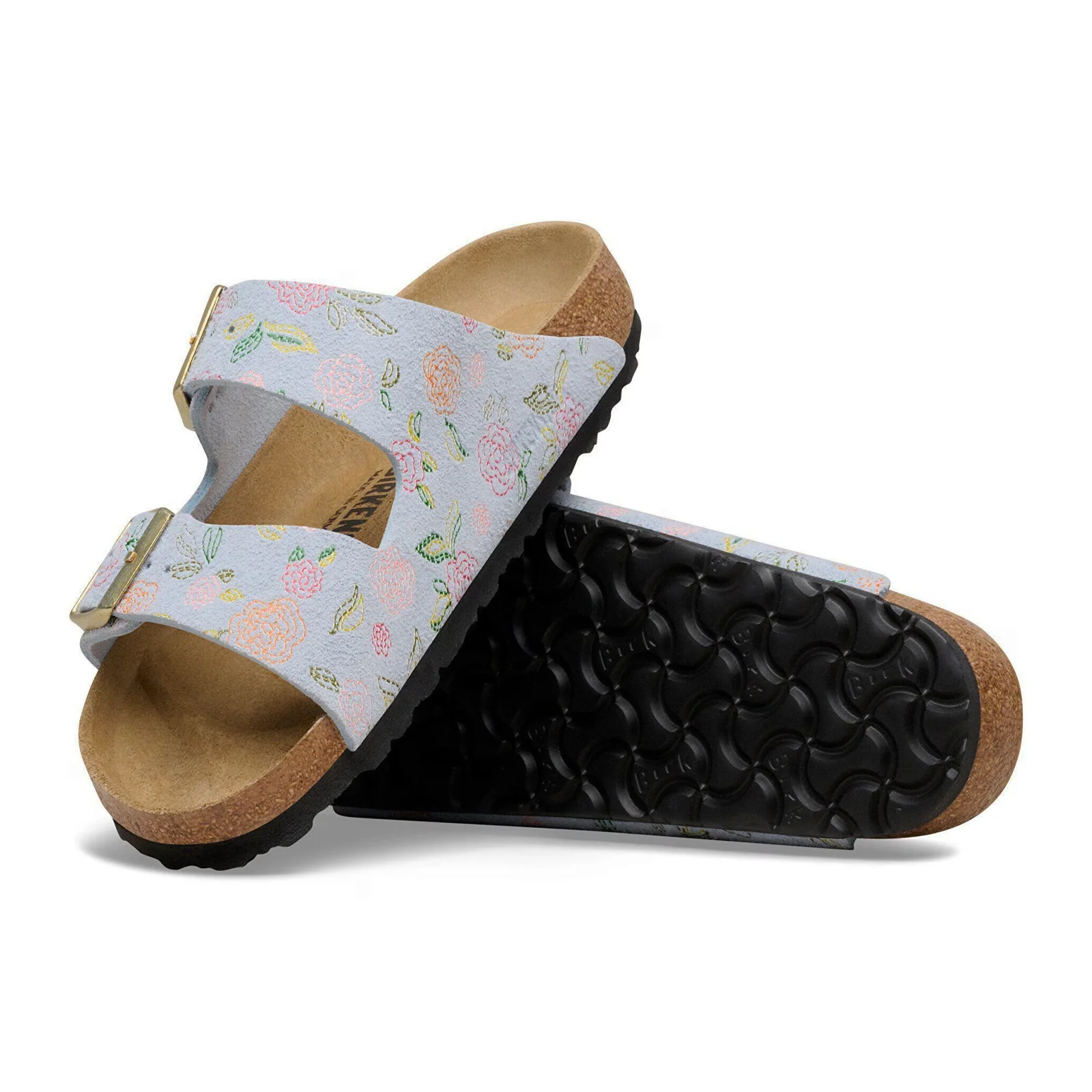 Birkenstock Arizona Narrow Slide Sandal (Women) - Flowers Baby Blue Suede - Image 3