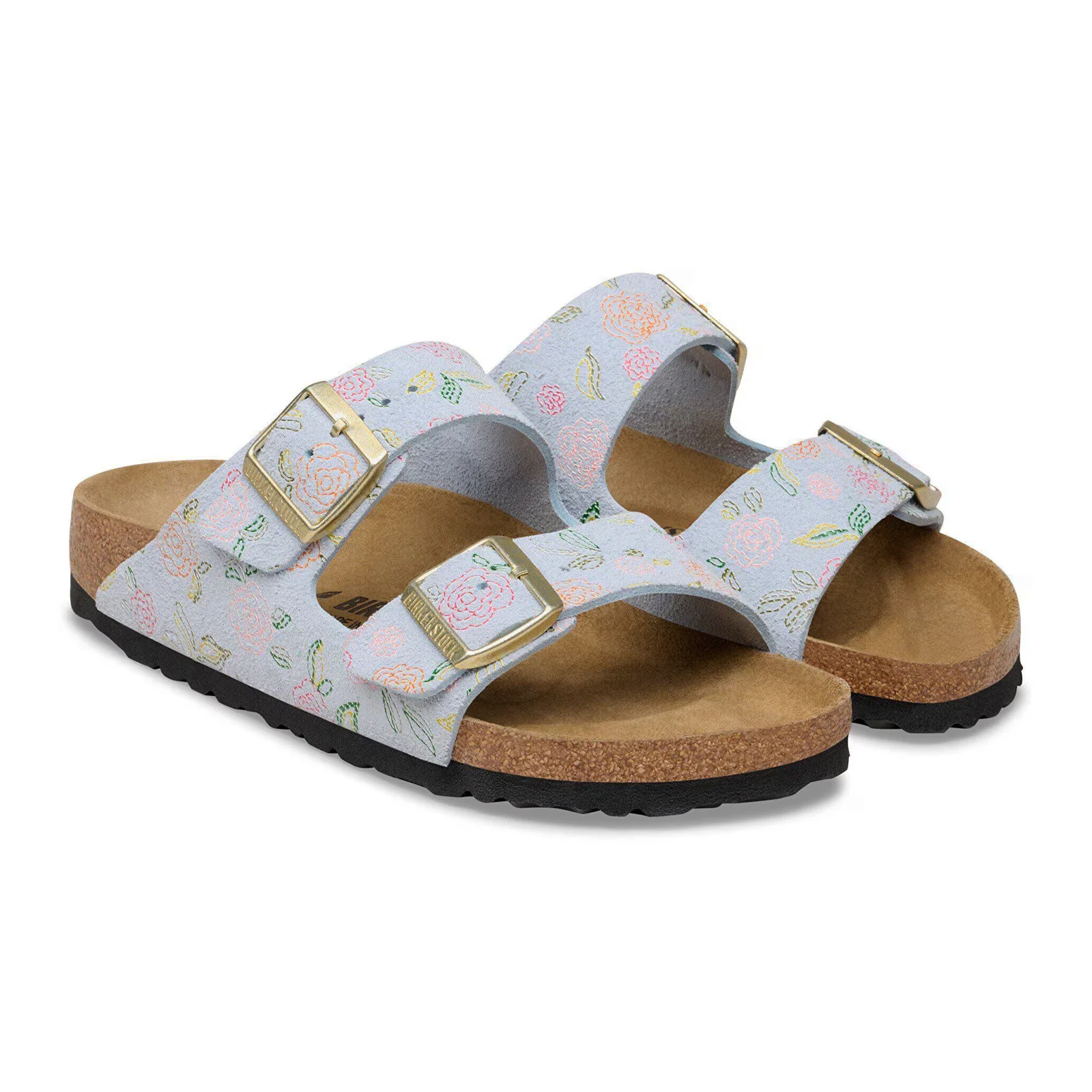 Birkenstock Arizona Narrow Slide Sandal (Women) - Flowers Baby Blue Suede - Image 4