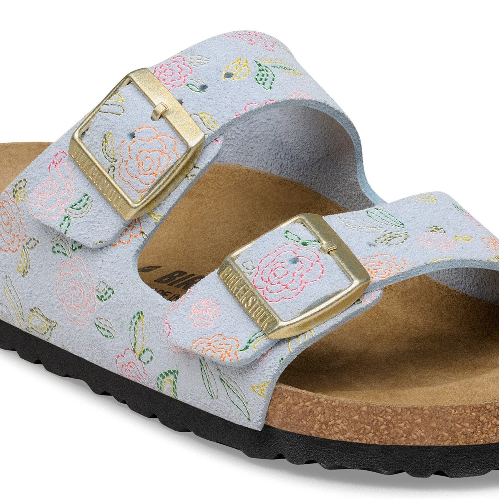 Birkenstock Arizona Narrow Slide Sandal (Women) - Flowers Baby Blue Suede - Image 5