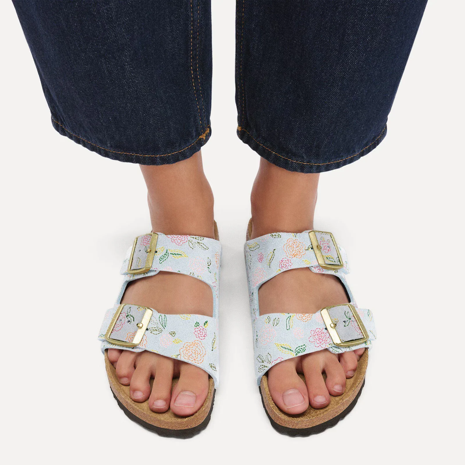 Birkenstock Arizona Narrow Slide Sandal (Women) - Flowers Baby Blue Suede - Image 7