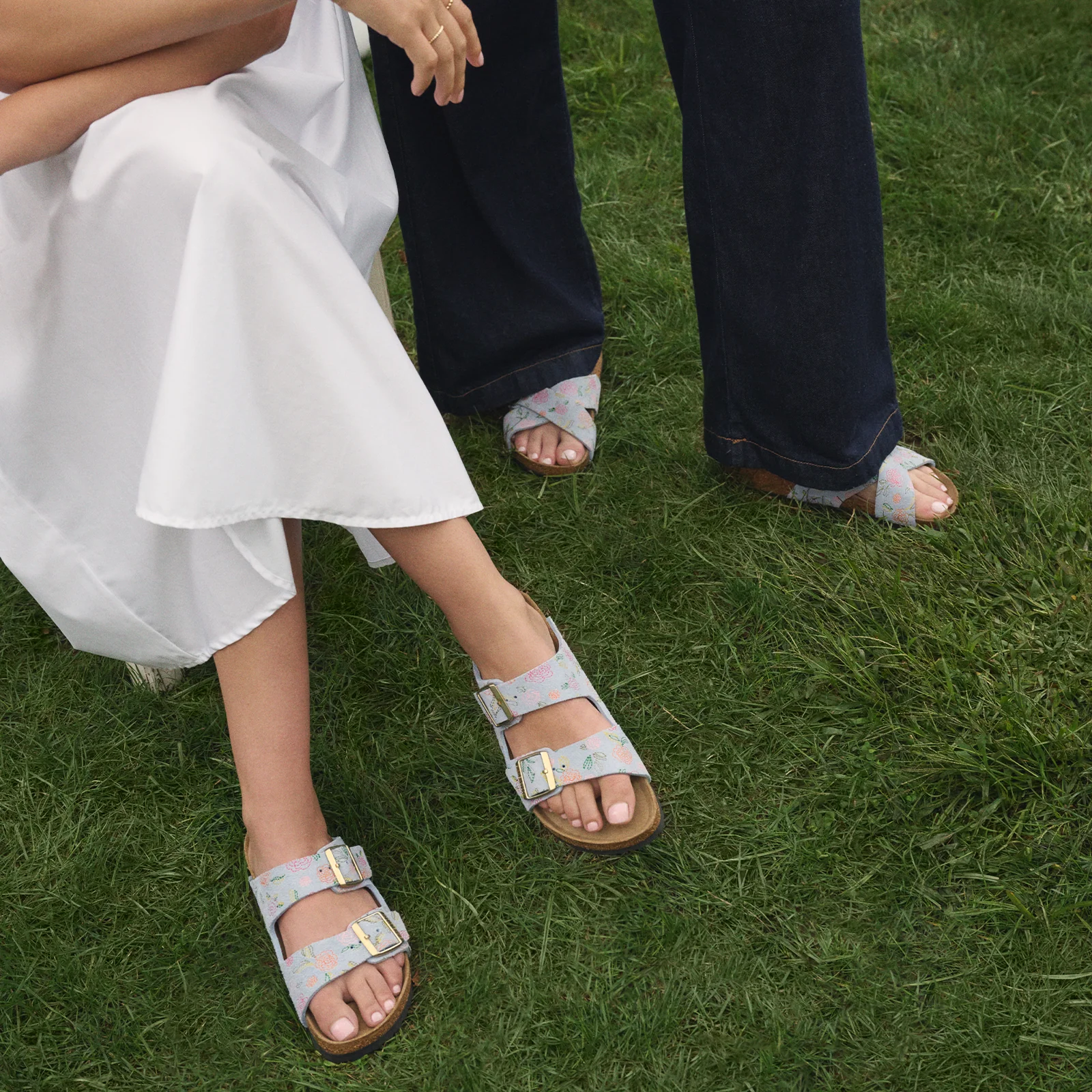 Birkenstock Arizona Narrow Slide Sandal (Women) - Flowers Baby Blue Suede - Image 9