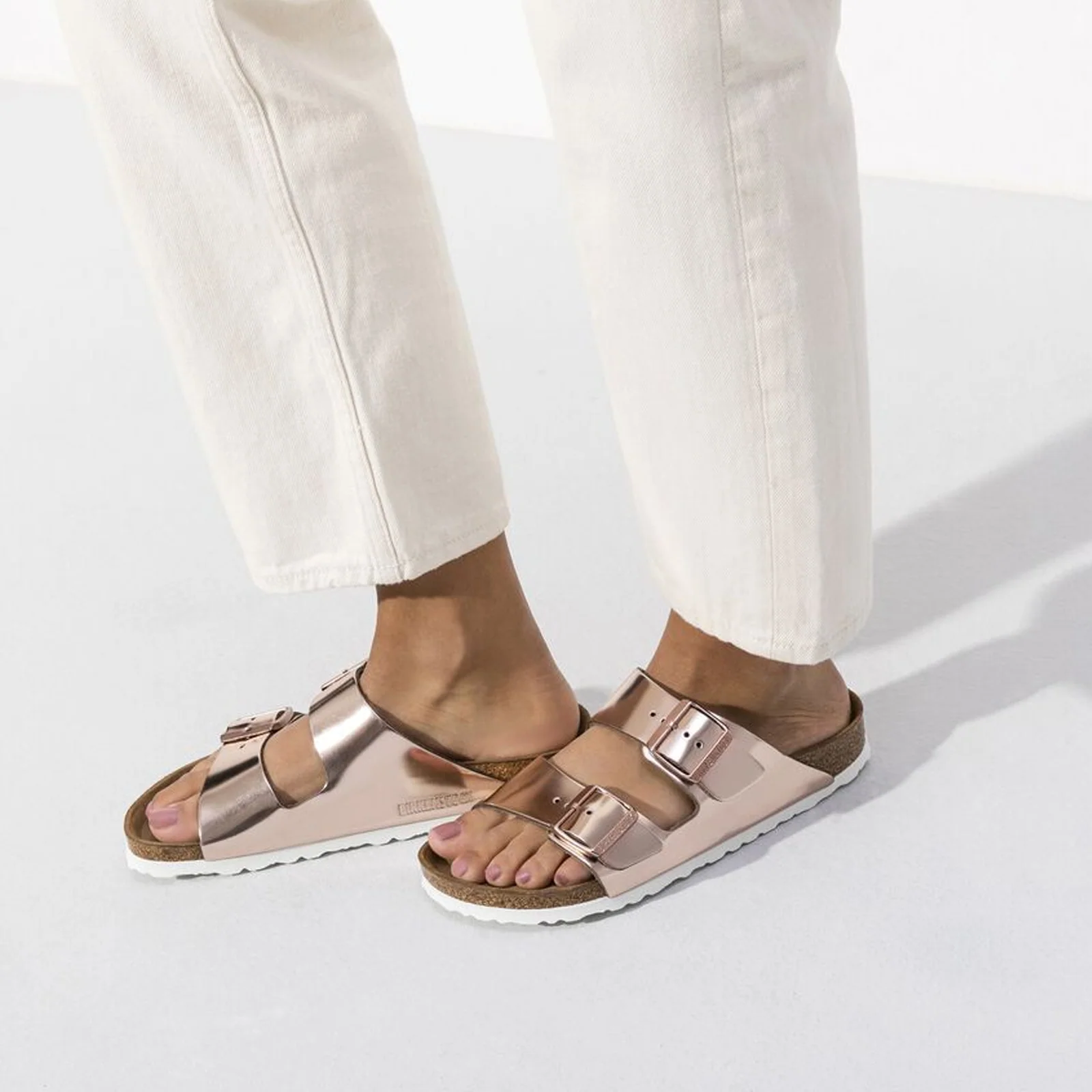 Birkenstock Arizona Soft Footbed Narrow Slide Sandal (Women) - Metallic Copper Leather - Image 7
