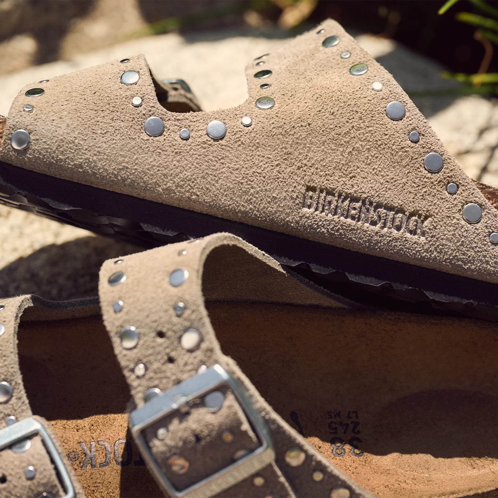 Birkenstock Arizona Rivets Narrow Slide Sandal (Women) - Taupe Suede - Image 11