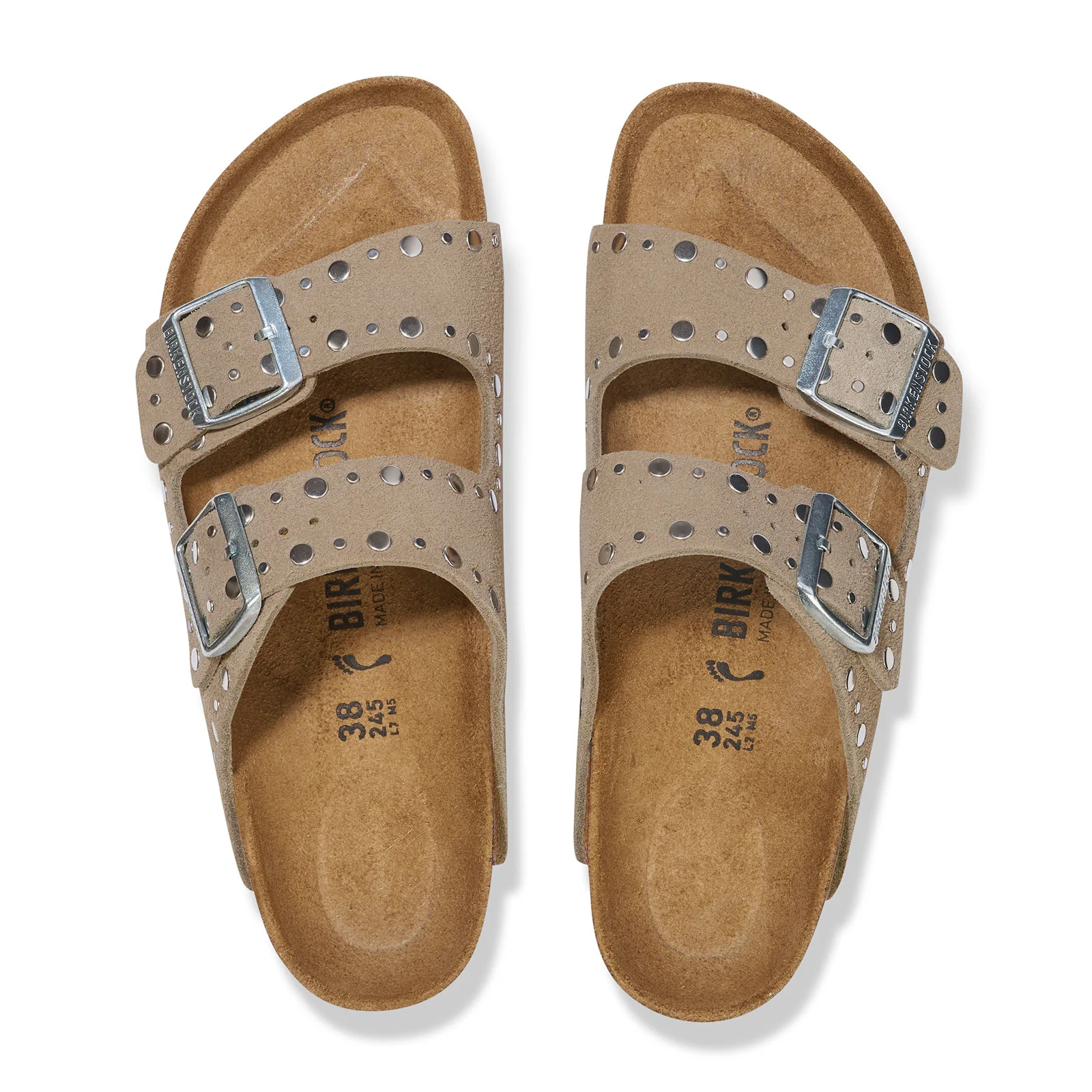 Birkenstock Arizona Rivets Narrow Slide Sandal (Women) - Taupe Suede - Image 2