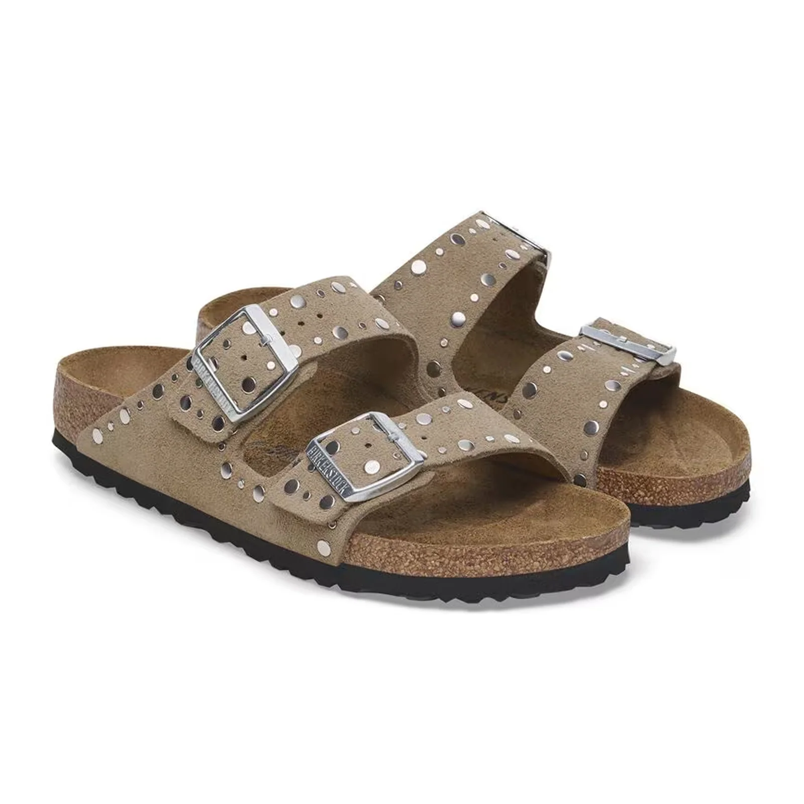 Birkenstock Arizona Rivets Narrow Slide Sandal (Women) - Taupe Suede - Image 4