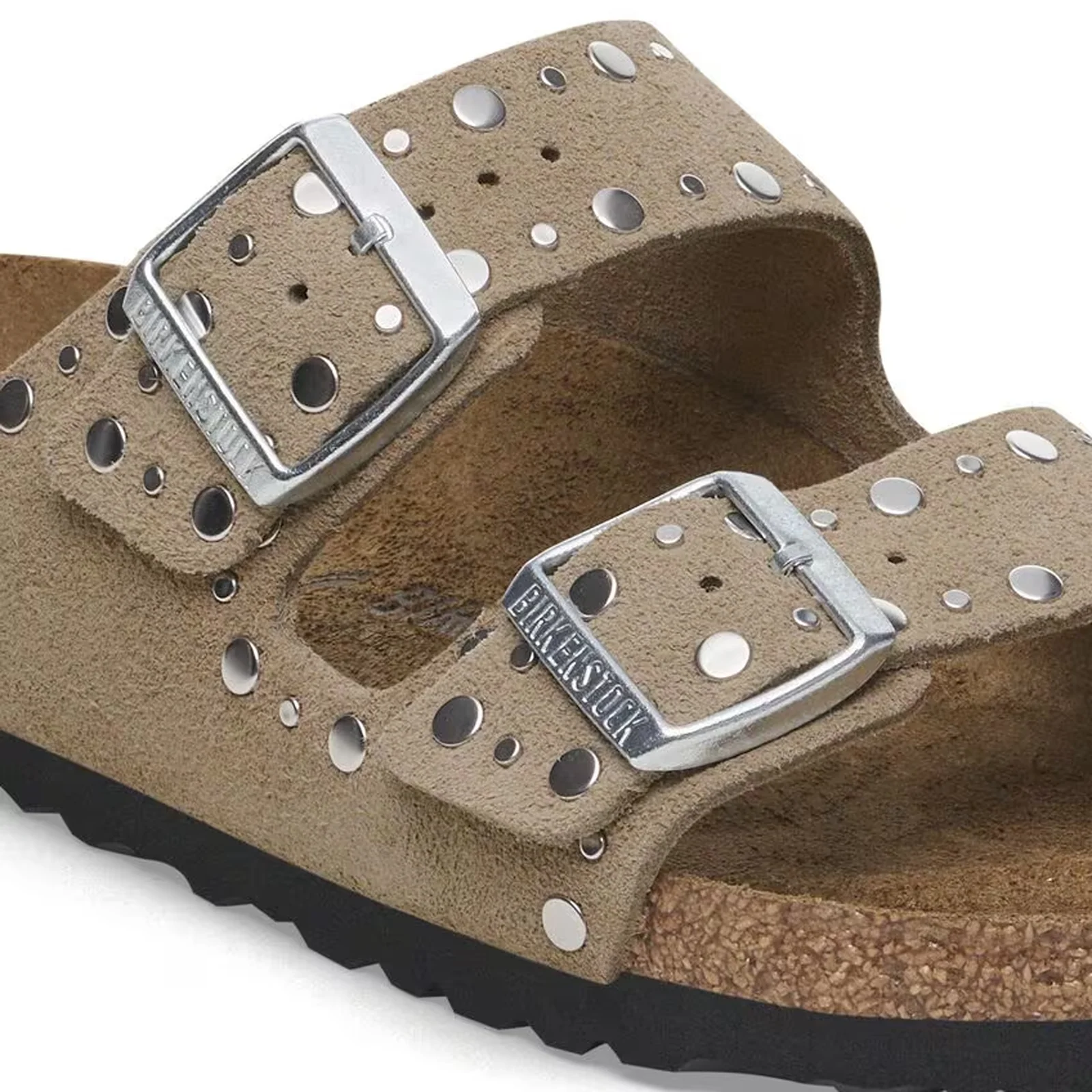Birkenstock Arizona Rivets Narrow Slide Sandal (Women) - Taupe Suede - Image 5