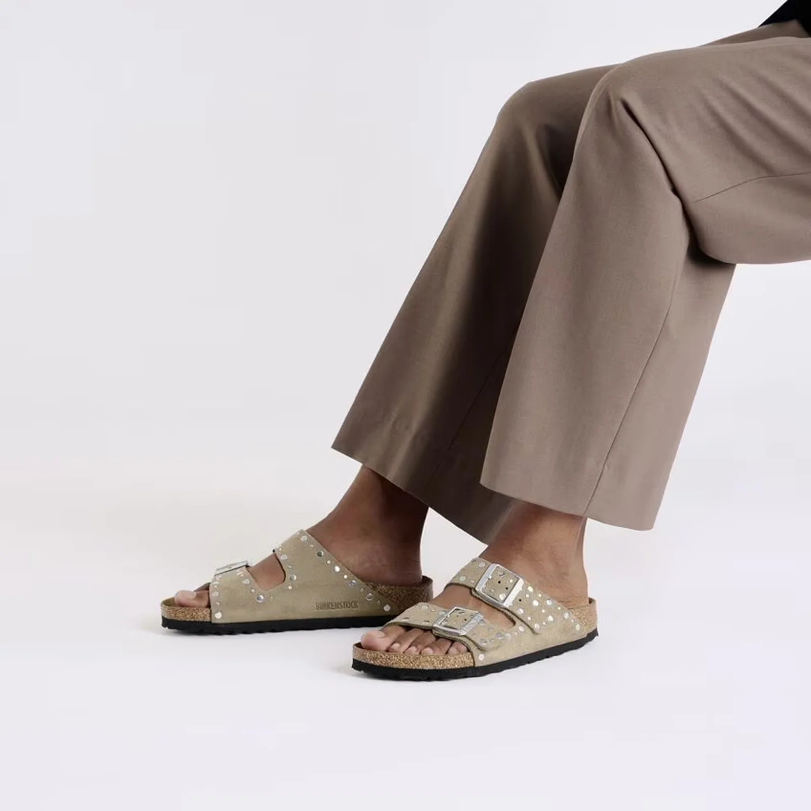 Birkenstock Arizona Rivets Narrow Slide Sandal (Women) - Taupe Suede - Image 6