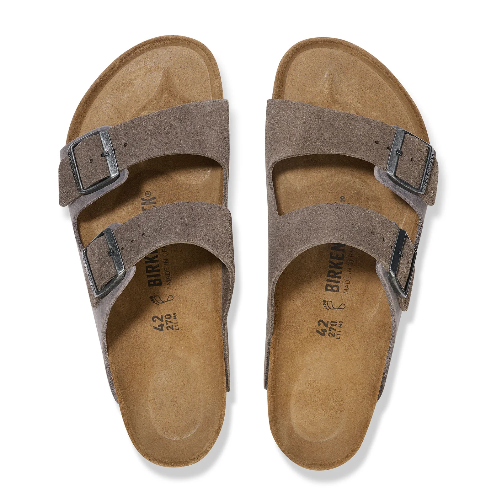 Birkenstock Arizona Slide Sandal (Men) - Iron Oiled Leather/Concrete Gray Suede - Image 2