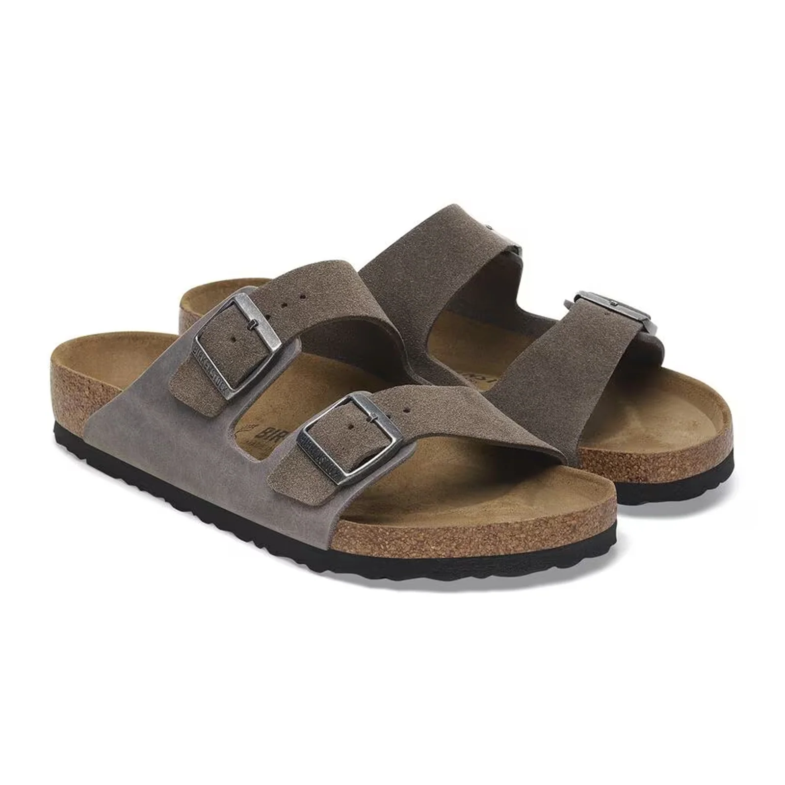 Birkenstock Arizona Slide Sandal (Men) - Iron Oiled Leather/Concrete Gray Suede - Image 4