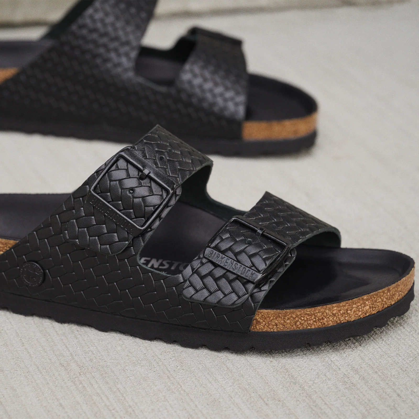 Birkenstock Arizona Slide Sandal (Women) - Woven Emboss Black Leather - Image 8