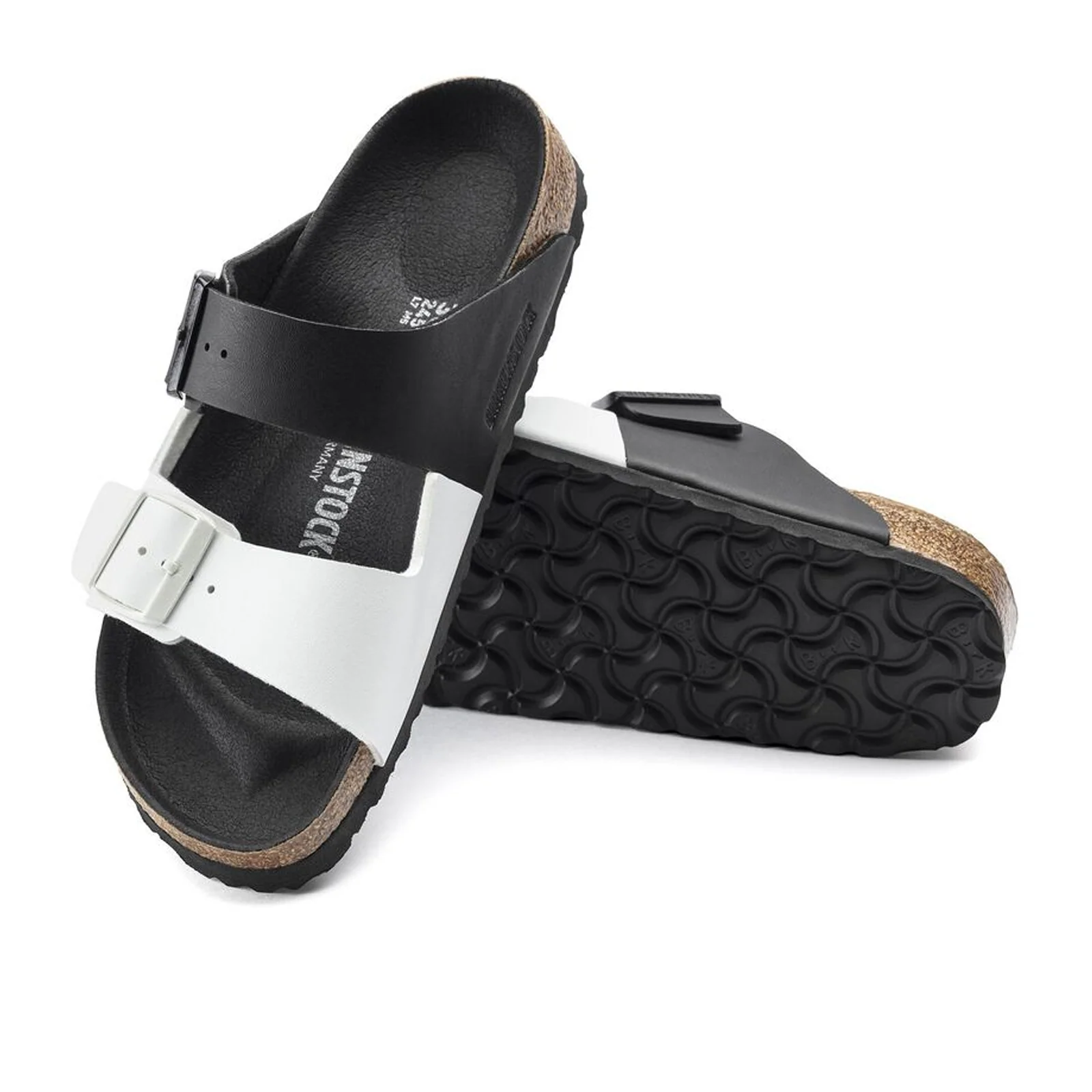 Birkenstock Arizona Split Slide Sandal (Women) - Black/White Birko-Flor - Image 3
