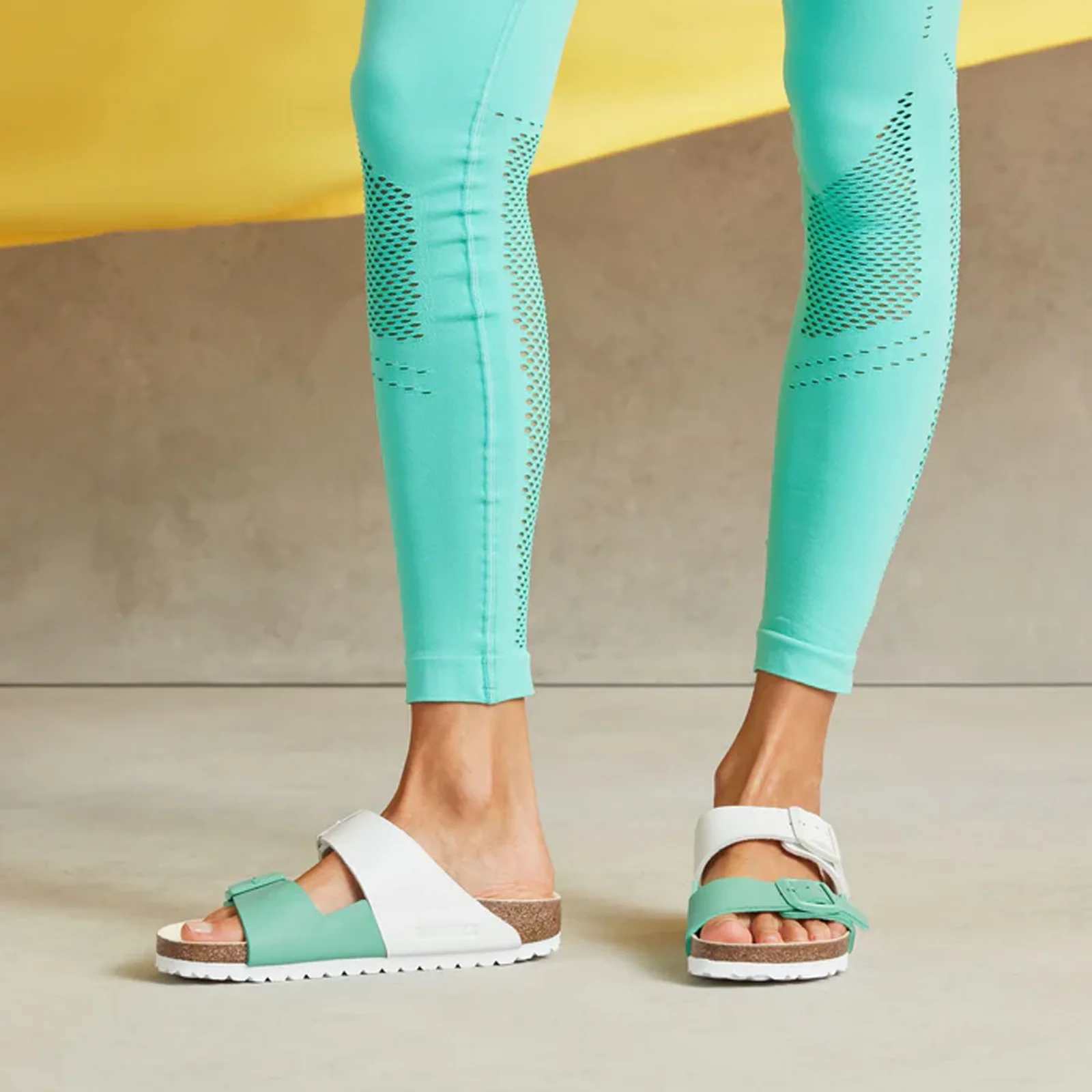 Birkenstock Arizona Split Slide Sandal (Women) - White/Bold Jade Birko-Flor - Image 4
