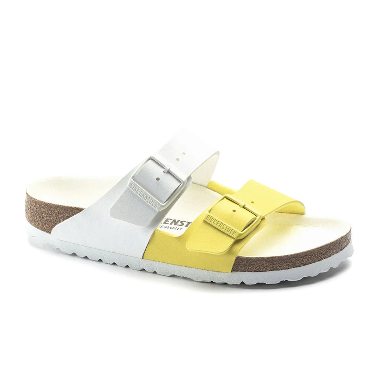 Birkenstock Arizona Split Slide Sandal (Women) - White/Lime Sour Birko-Flor