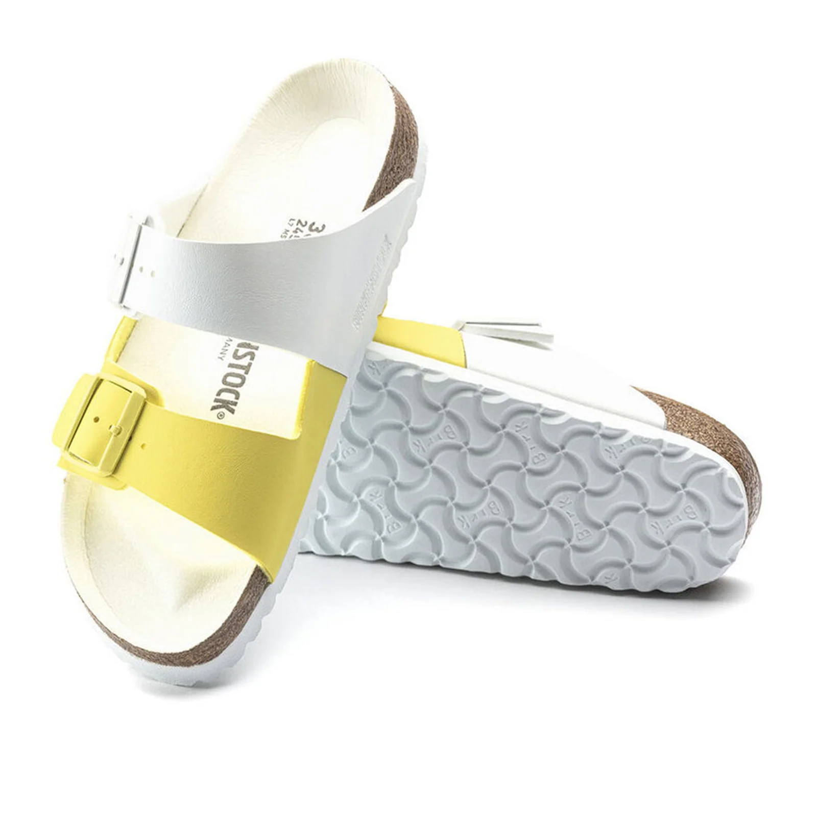 Birkenstock Arizona Split Slide Sandal (Women) - White/Lime Sour Birko-Flor - Image 3