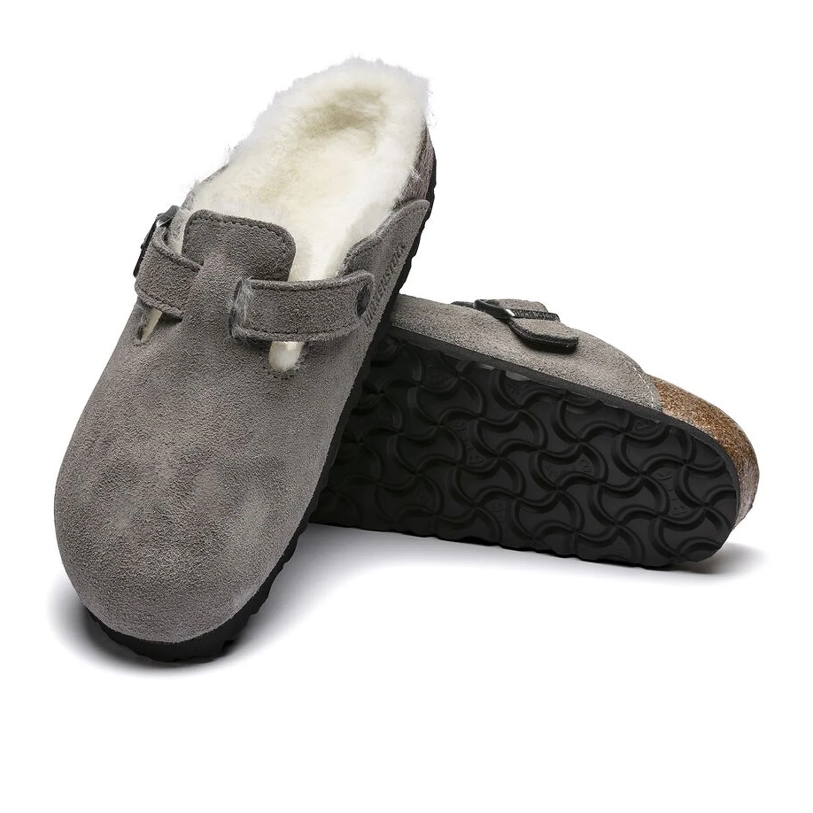 Birkenstock Boston Narrow Clog (Women) - Stone Coin Suede/Natural Shearling - Image 3