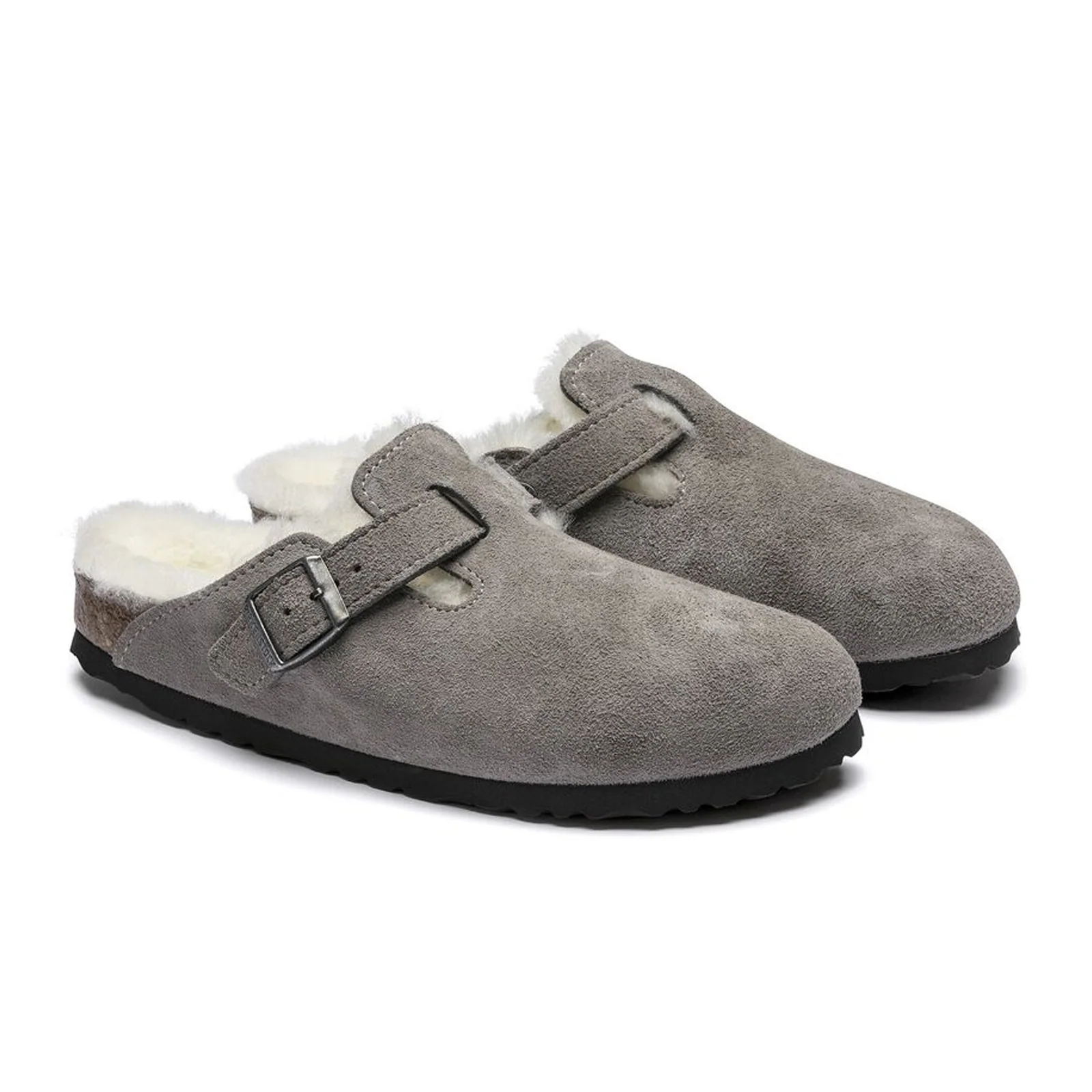 Birkenstock Boston Narrow Clog (Women) - Stone Coin Suede/Natural Shearling - Image 4