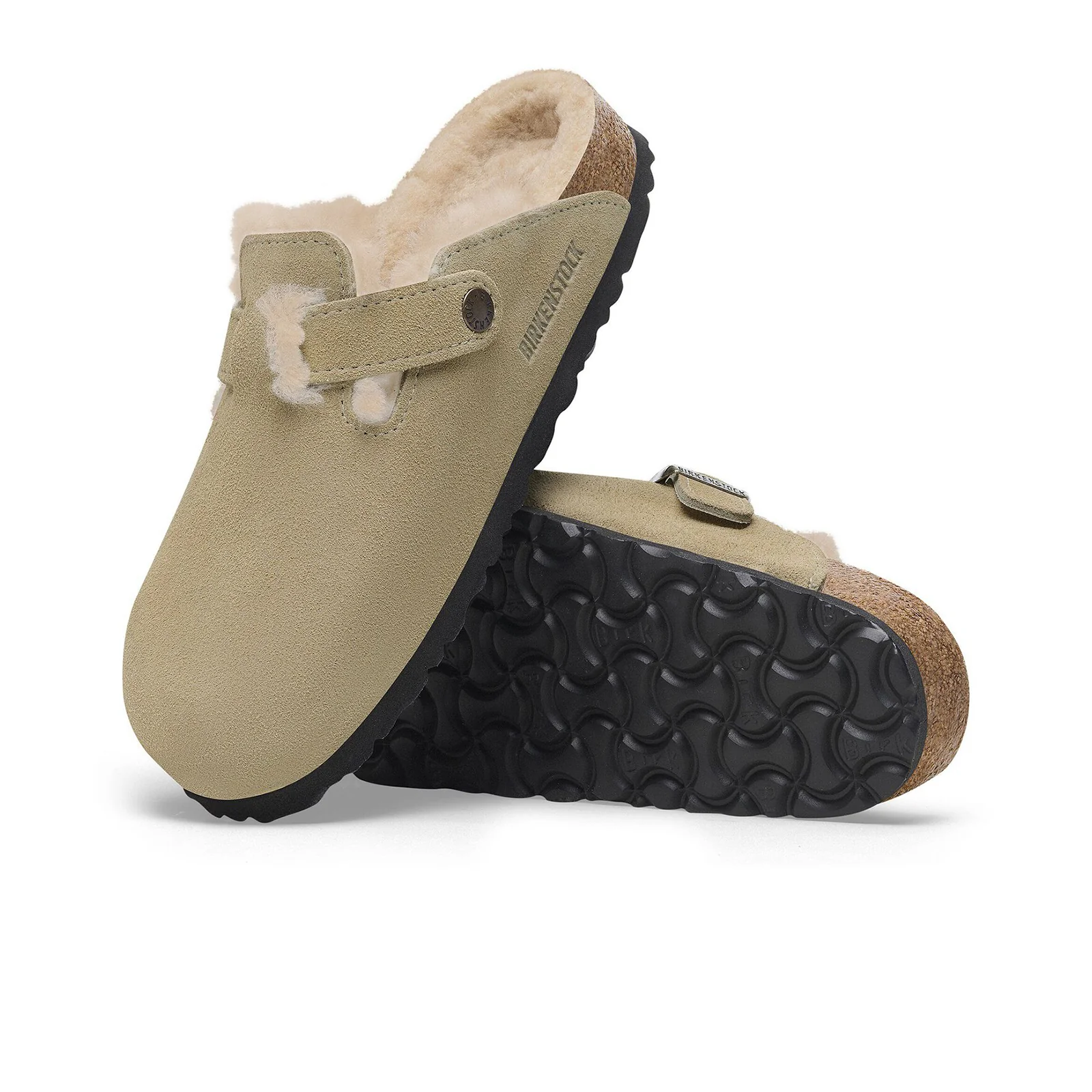 Birkenstock Boston Narrow Clog (Women) - Taupe Suede/Sandcastle Shearling - Image 3