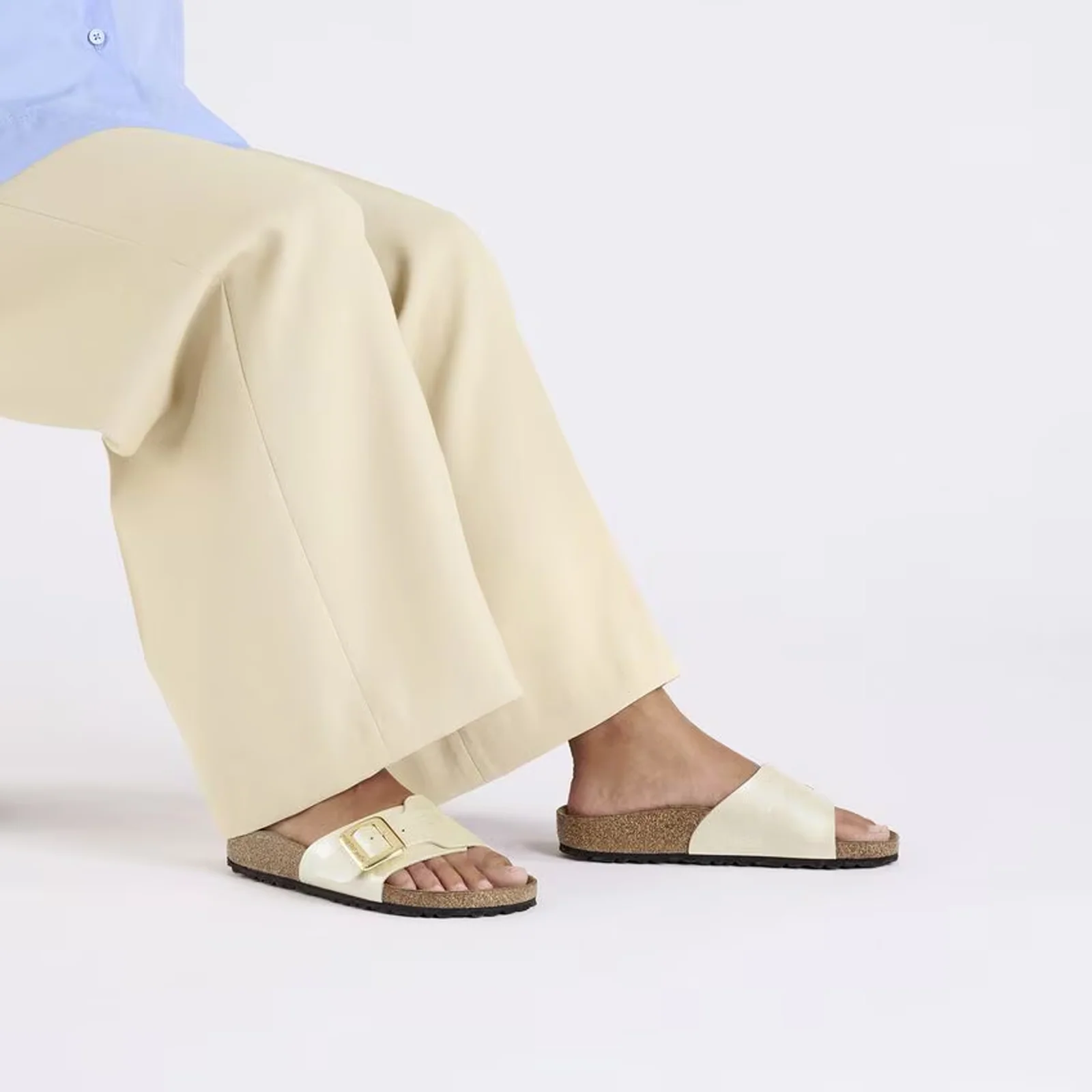 Birkenstock Catalina Luxe Buckle Narrow Slide Sandal (Women) - Graceful Pearl White - Image 6