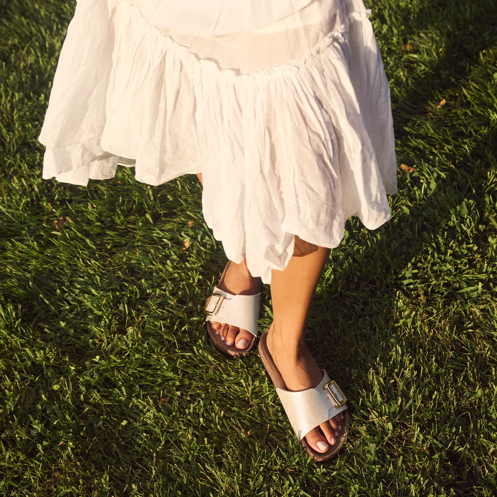 Birkenstock Catalina Luxe Buckle Narrow Slide Sandal (Women) - Graceful Pearl White - Image 8