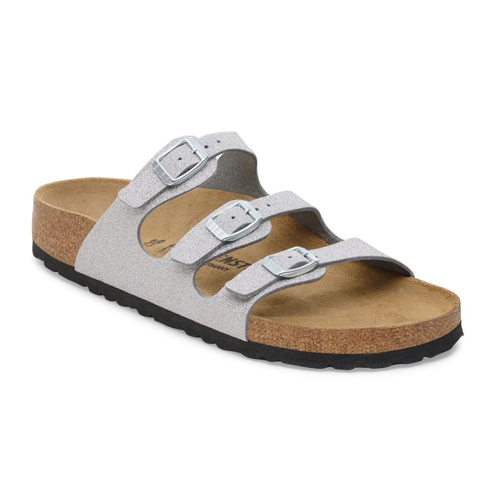 Birkenstock Florida Slide Sandal (Women) - Shiny Glitter Silver Birko-Flor