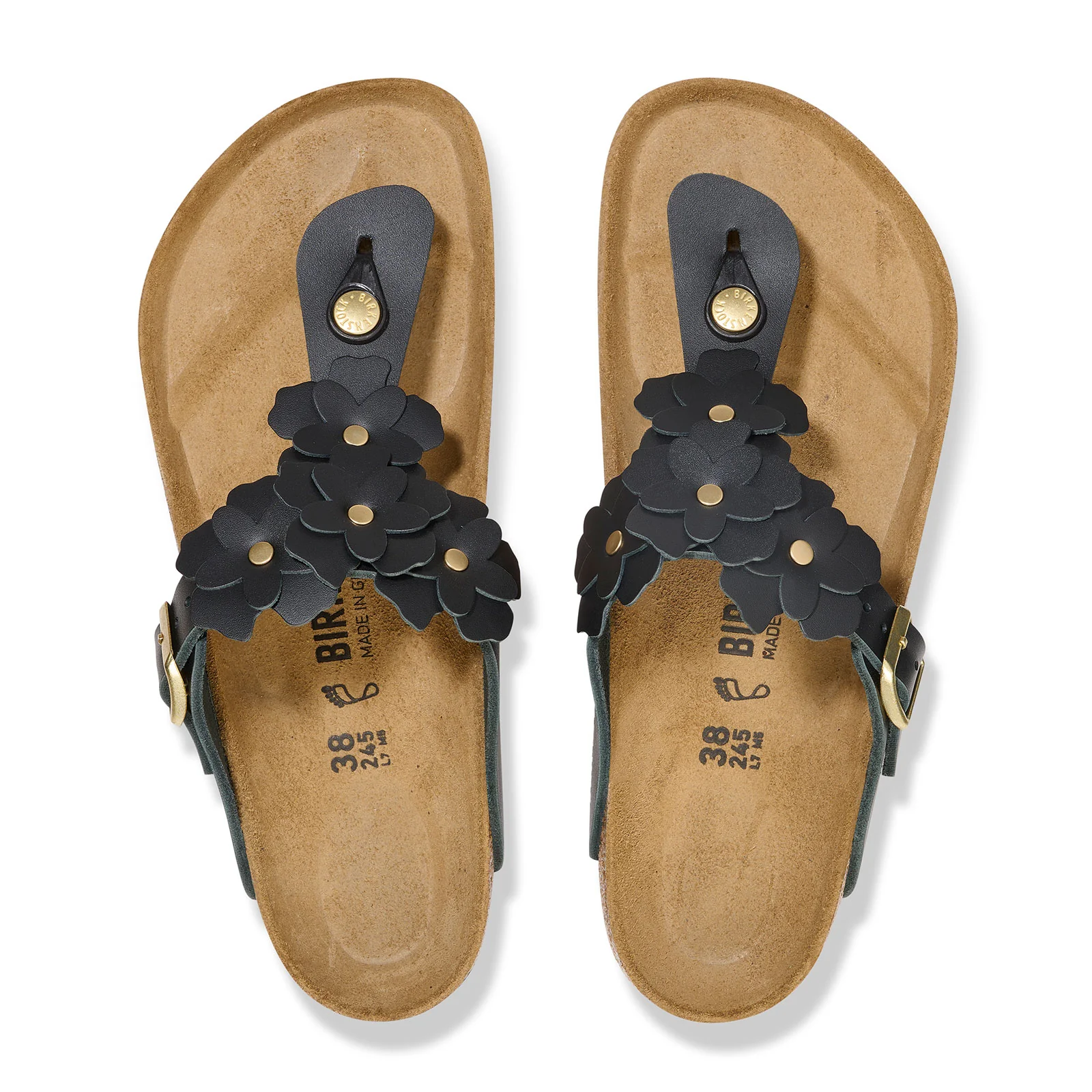 Birkenstock Gizeh Flowers Sandal (Women) - Black Leather - Image 2