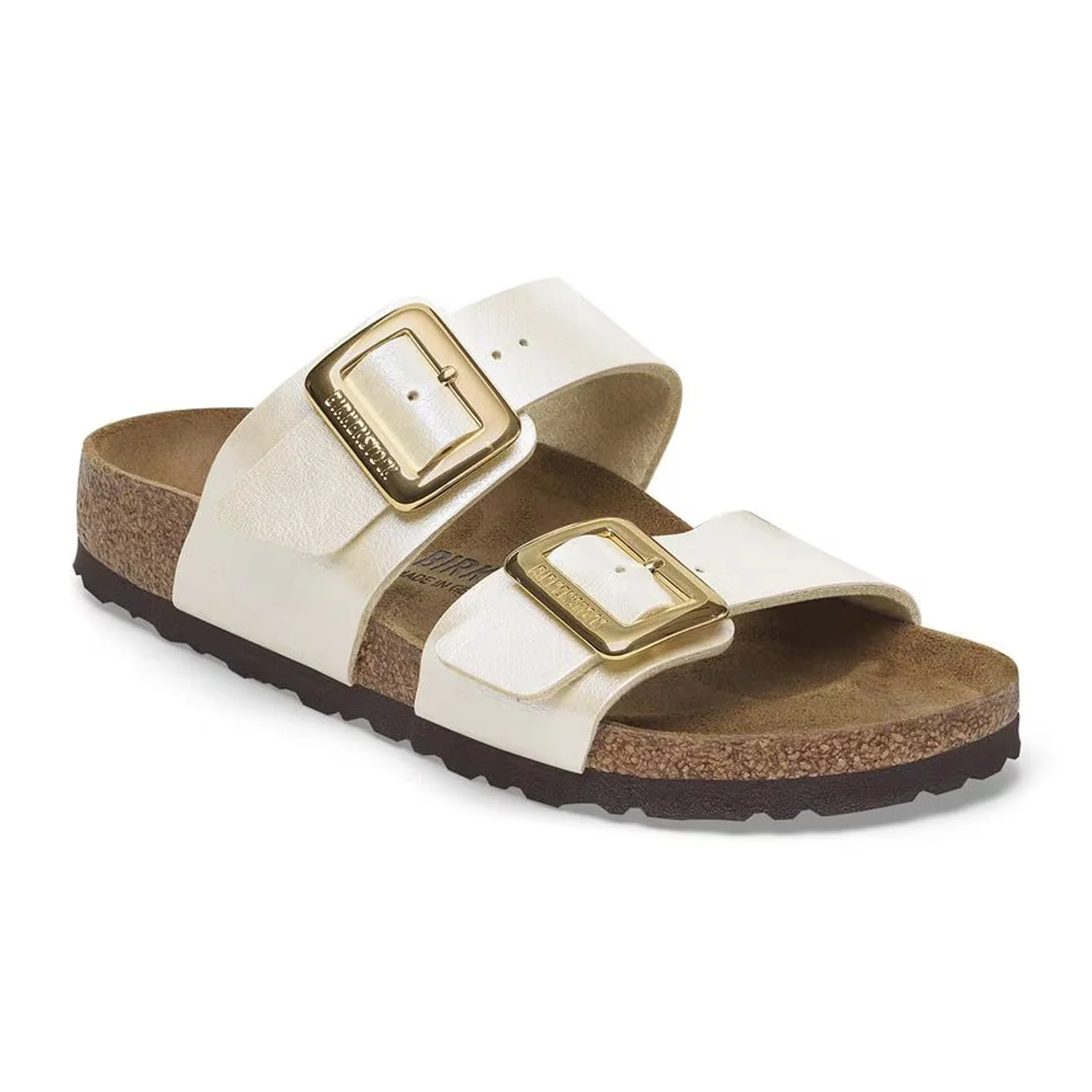 Birkenstock Sydney Luxe Buckle Narrow Slide Sandal (Women) - Graceful Pearl White Birko-Flor