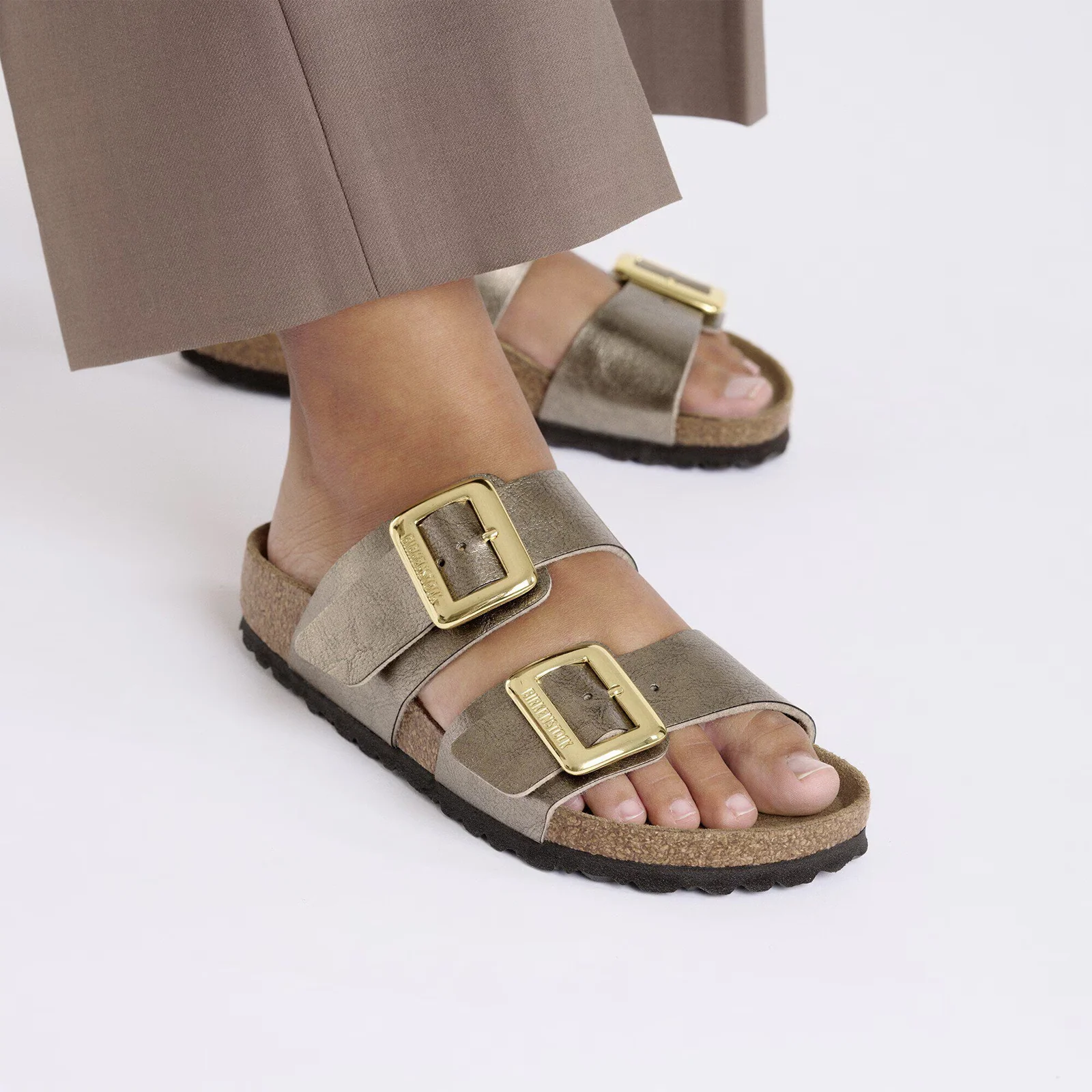 Birkenstock Sydney Luxe Buckle Slide Sandal (Women) - Graceful Taupe Birko-Flor - Image 7