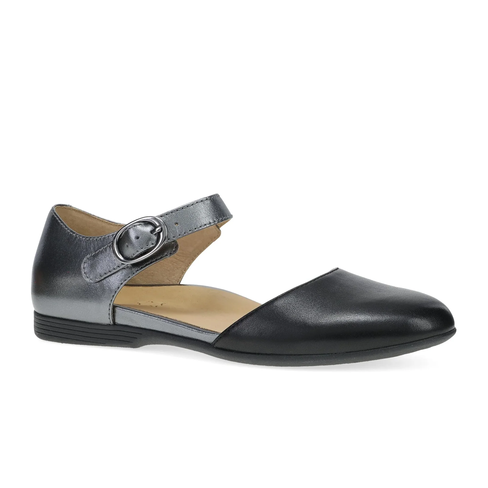 Dansko Liv Strappy Flat (Women) - Black Nappa/Pewter Metallic