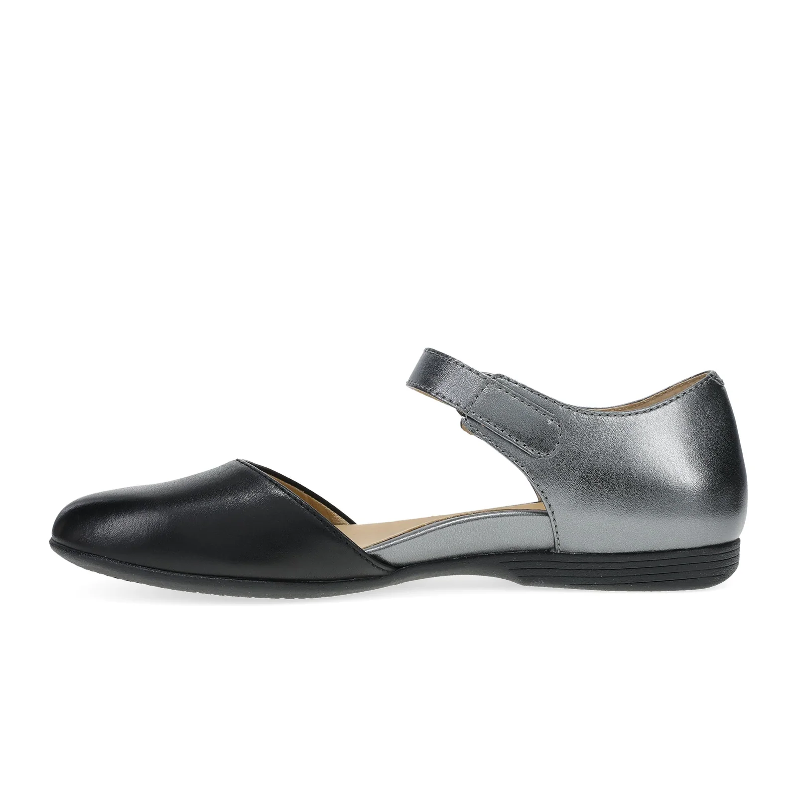 Dansko Liv Strappy Flat (Women) - Black Nappa/Pewter Metallic - Image 2
