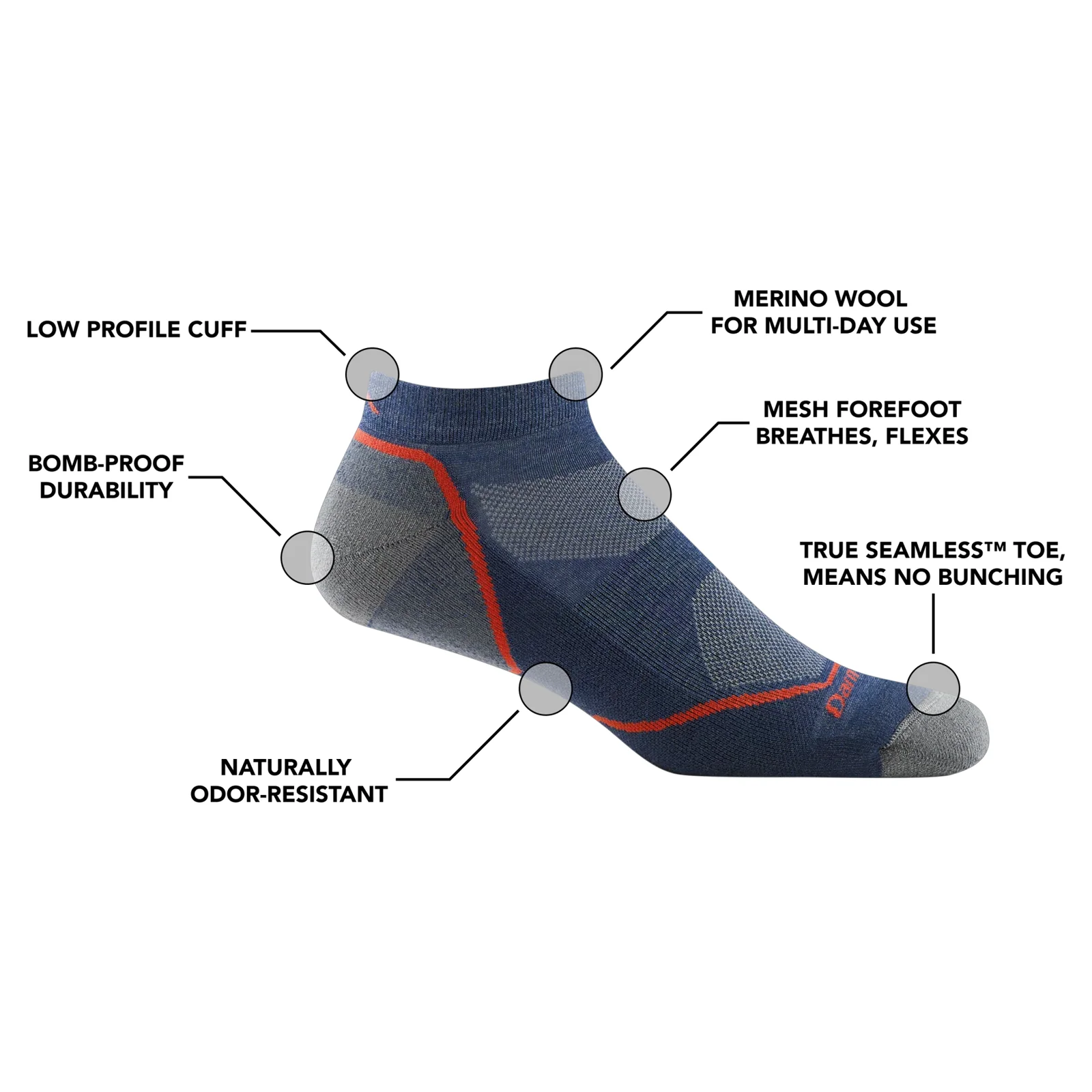 Darn Tough Light Hiker Lightweight No Show Sock with Cushion (Men) - Denim - Image 4