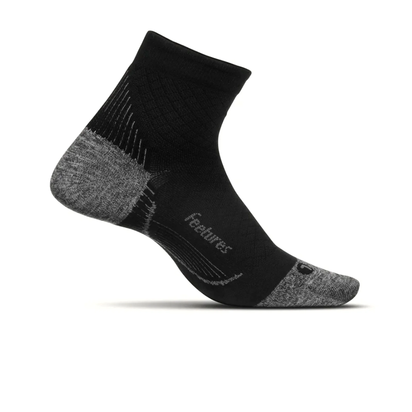 Feetures Plantar Fasciitis Relief Light Cushion Quarter Sock (Unisex) - Black