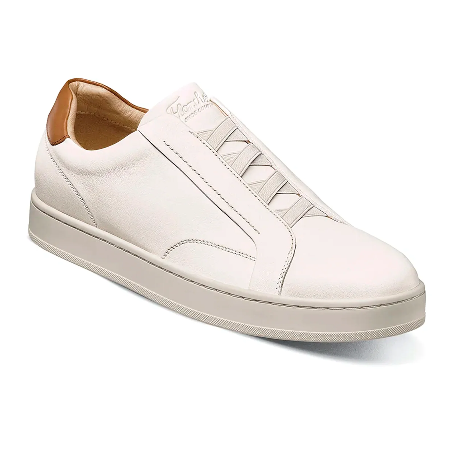 Florsheim Monopoli Elastic Lace To Toe Sneaker (Men) - Cream/Cognac Smooth w/White Sole - Image 3