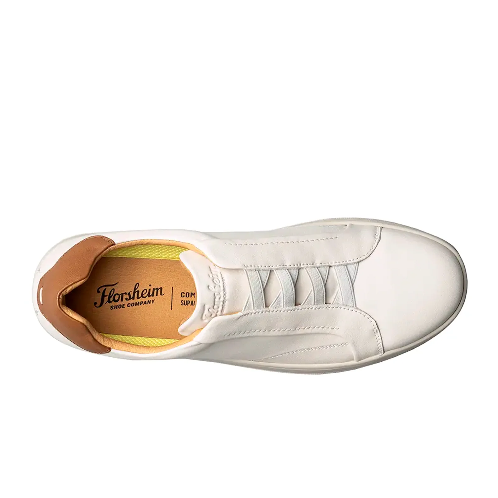 Florsheim Monopoli Elastic Lace To Toe Sneaker (Men) - Cream/Cognac Smooth w/White Sole - Image 6