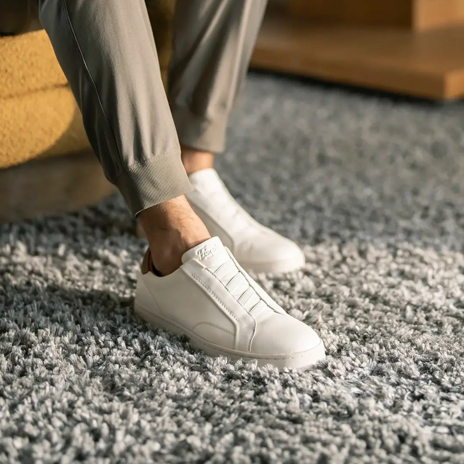 Florsheim Monopoli Elastic Lace To Toe Sneaker (Men) - Cream/Cognac Smooth w/White Sole - Image 8