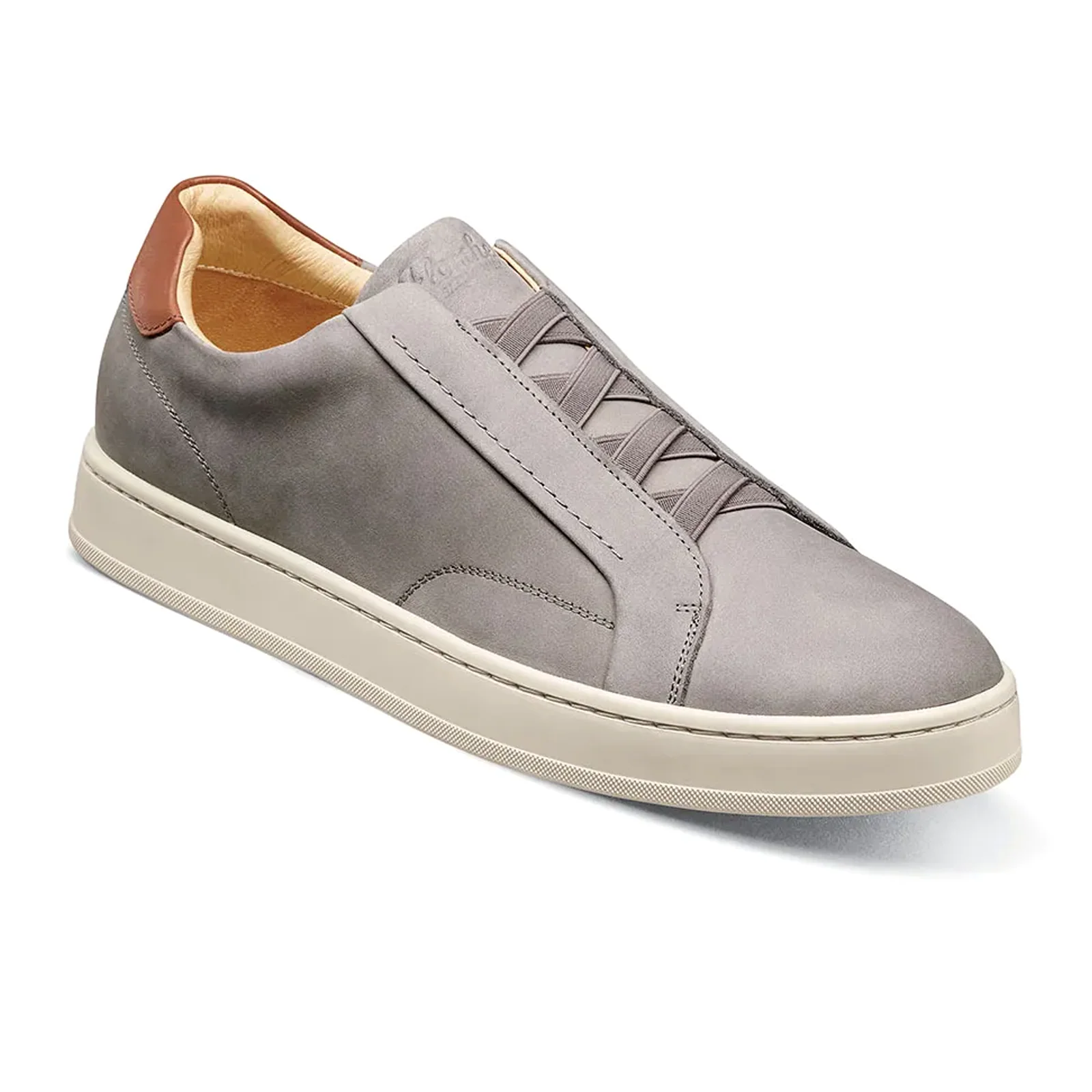 Florsheim Monopoli Elastic Lace To Toe Sneaker (Men) - Gray Nubuck/Cognac Smooth w/White Sole - Image 3