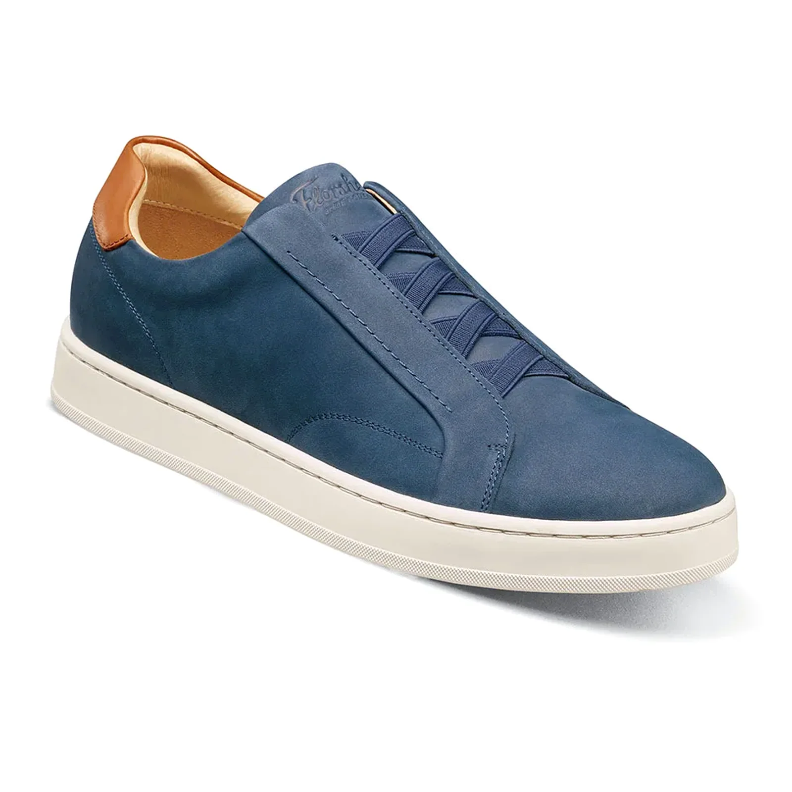 Florsheim Monopoli Elastic Lace To Toe Sneaker (Men) - Navy Nubuck/Cognac Smooth w/White Sole - Image 3
