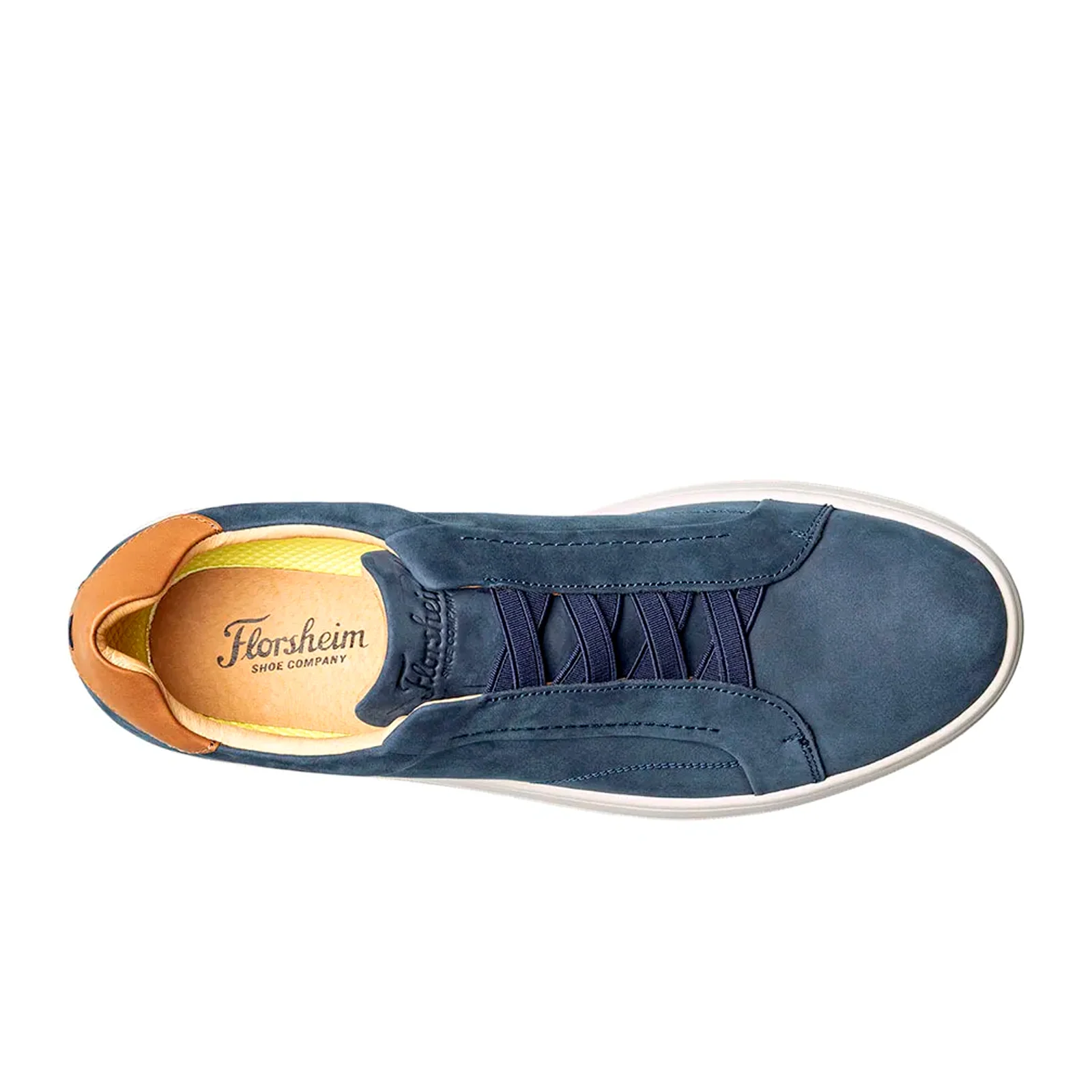 Florsheim Monopoli Elastic Lace To Toe Sneaker (Men) - Navy Nubuck/Cognac Smooth w/White Sole - Image 6